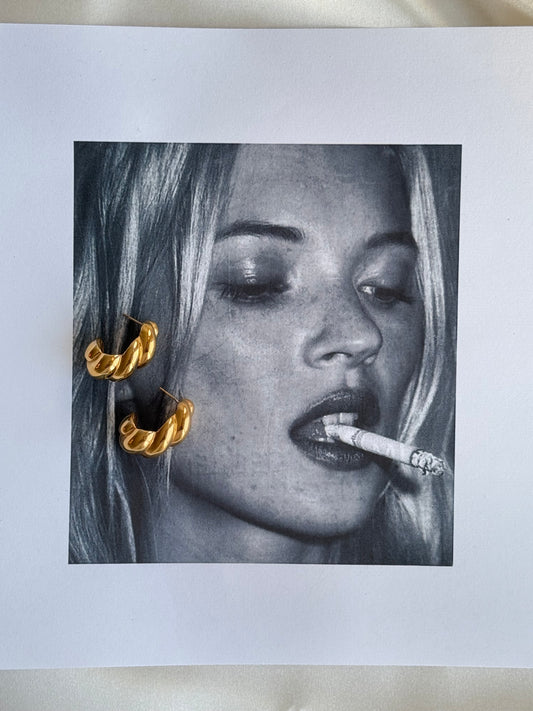 Vintage Gold-Tone Sculptural Hoop Earrings