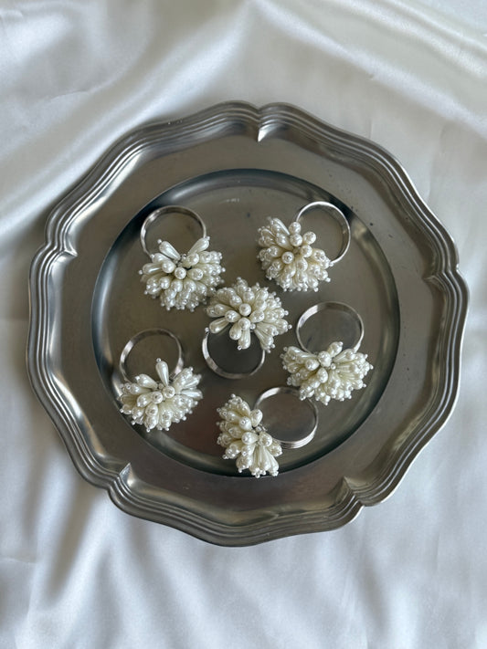 Set of 6 Vintage Pearl Beaded Napkin Rings