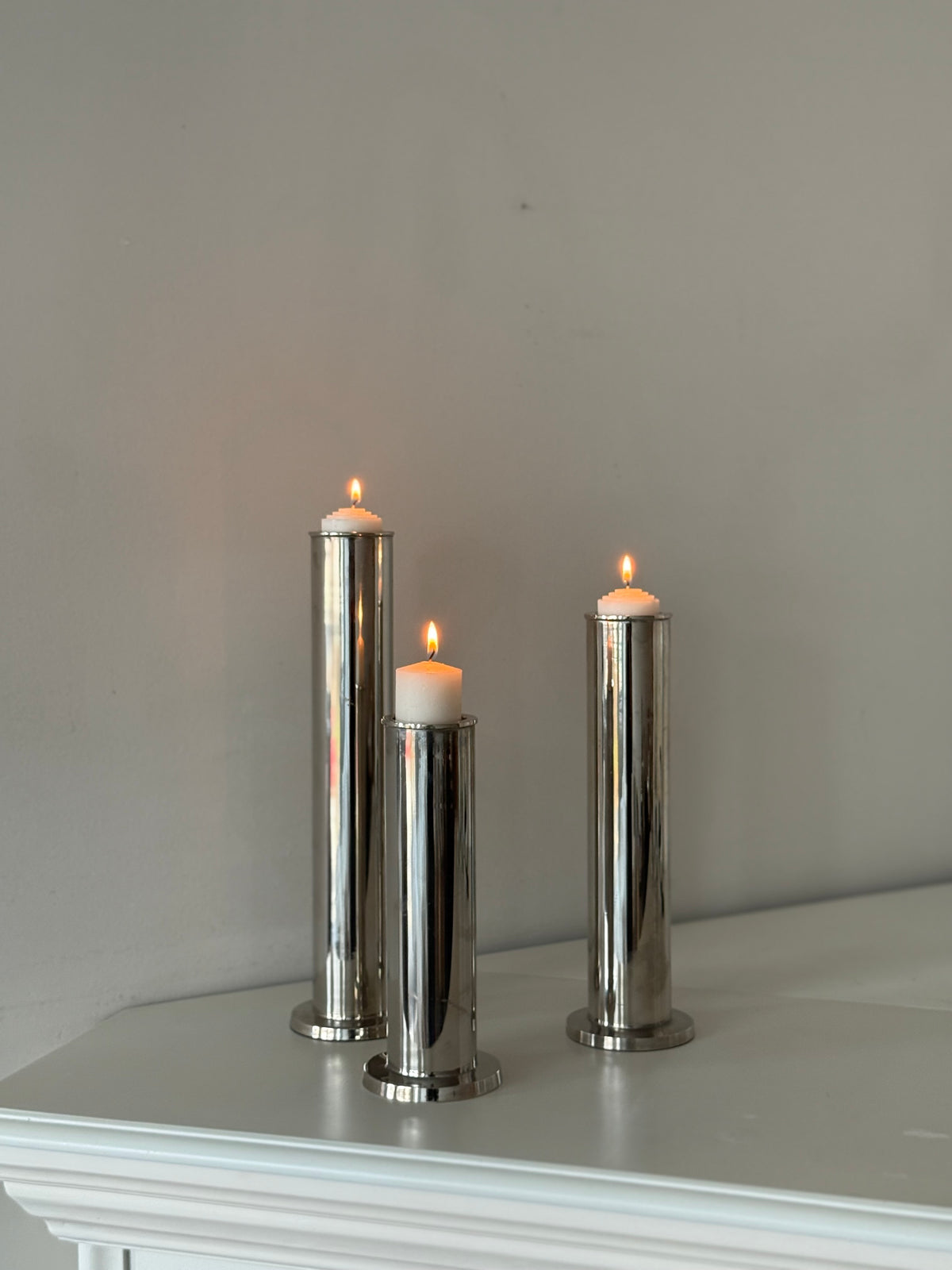 Vintage Chrome Modernist Candle Holders – Set of 3