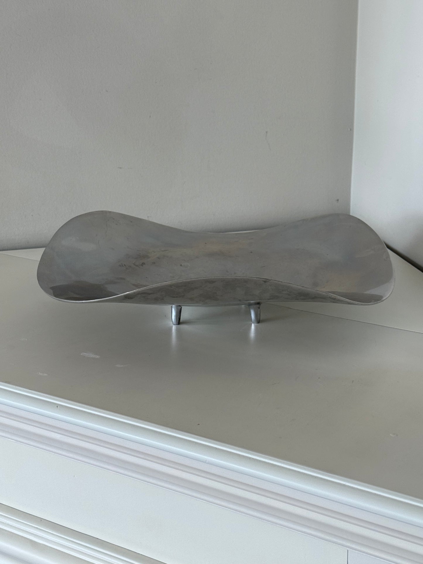 Footed Pewter Centerpiece Bowl – Biomorphic Wave Tray