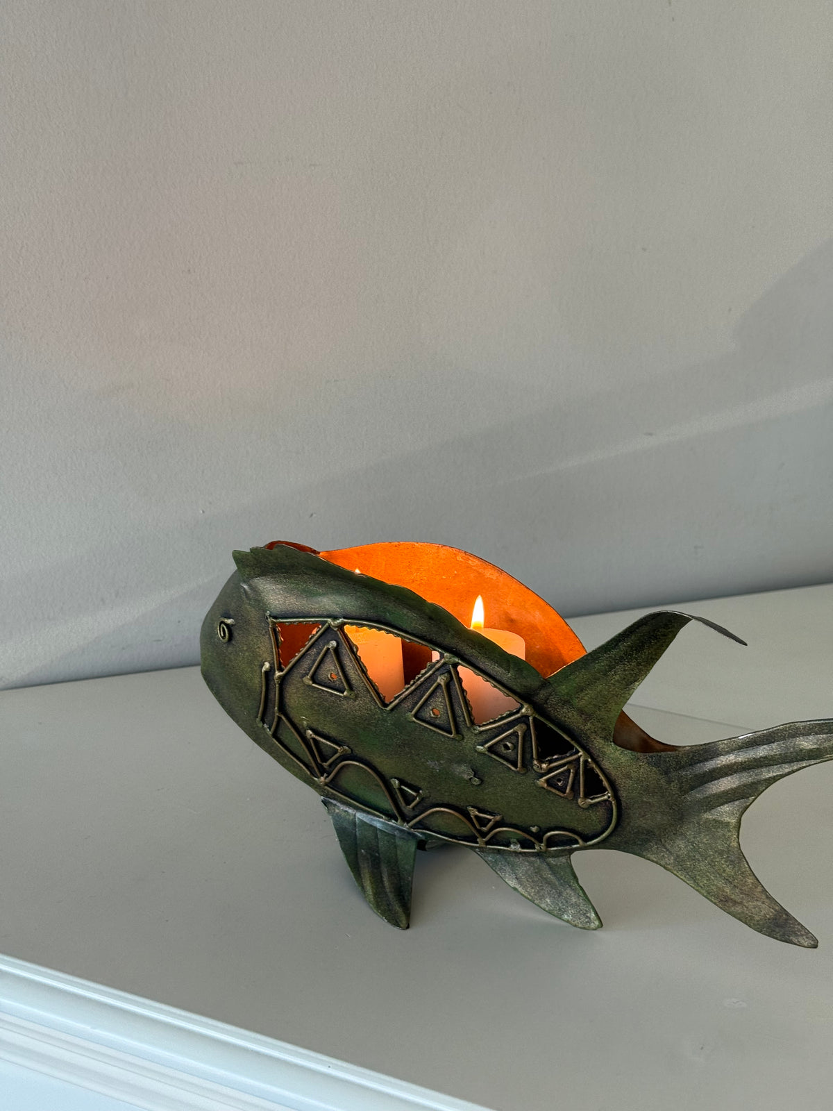 Vintage Metal Fish Candle Holder Sculpture