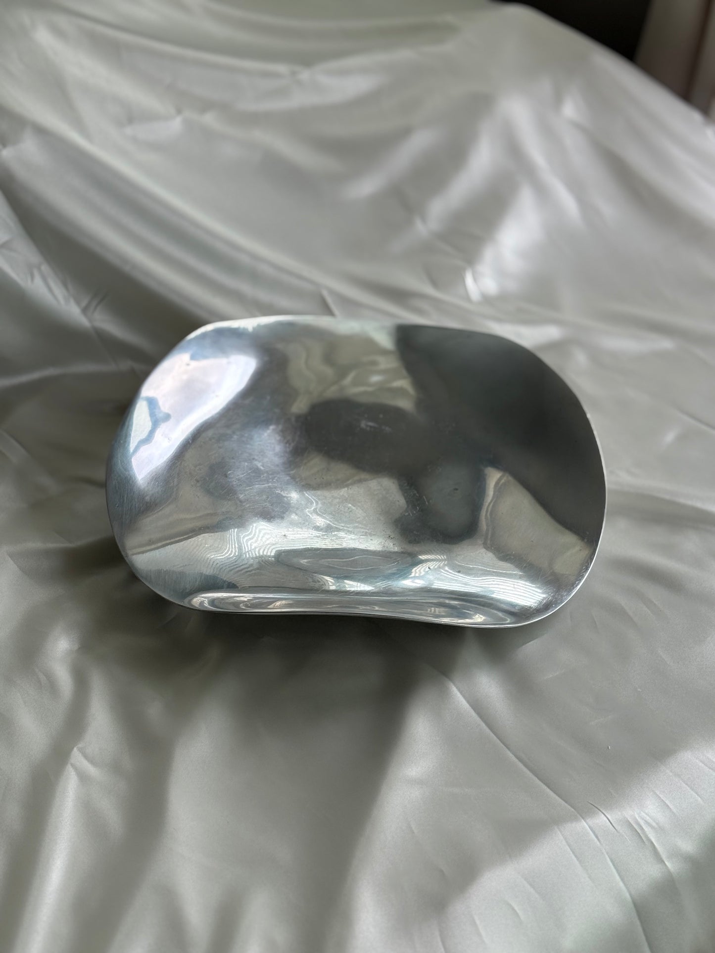Footed Pewter Centerpiece Bowl – Biomorphic Wave Tray