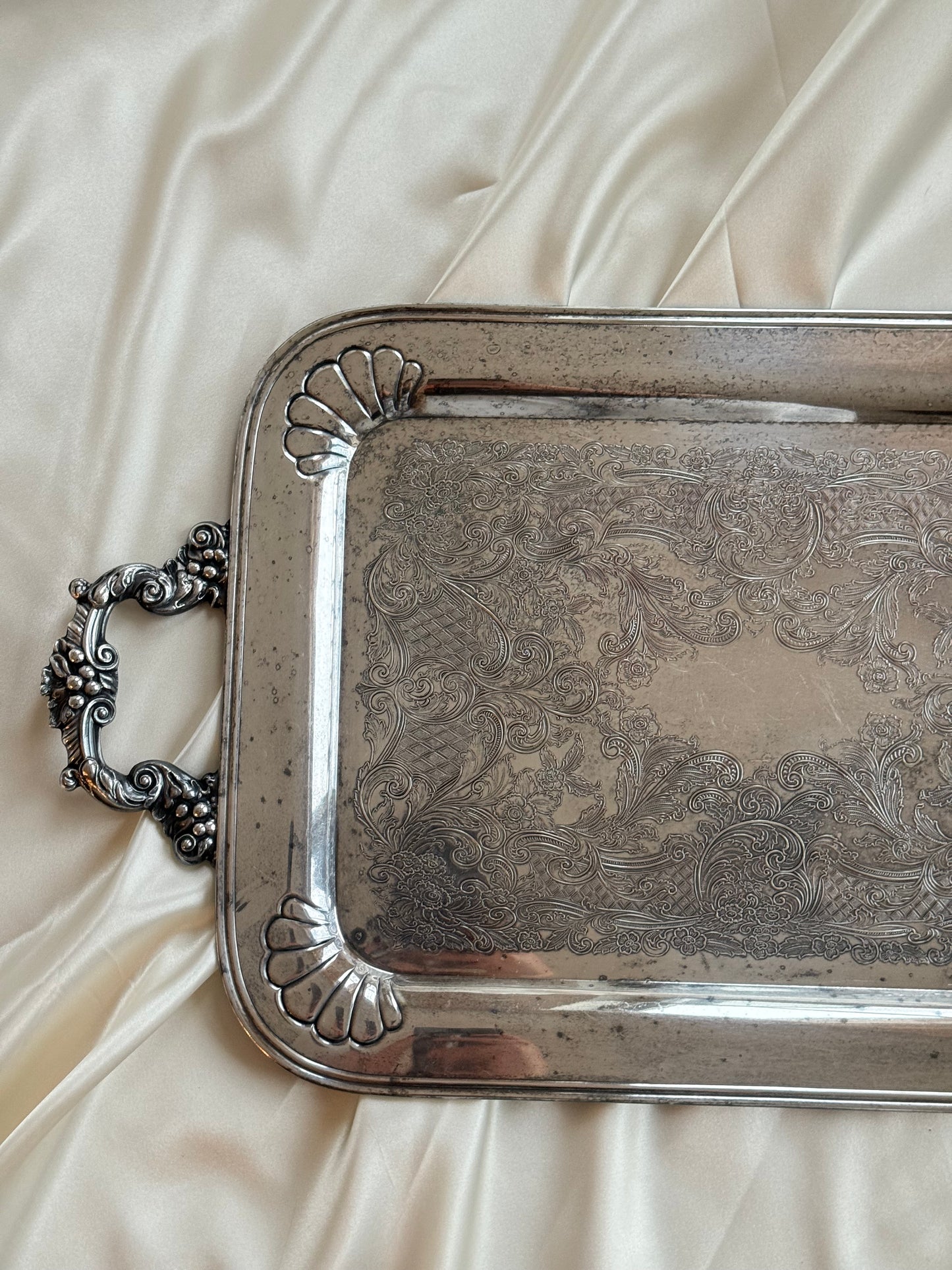 Vintage Silver-Plated Serving Tray – Engraved Detailing