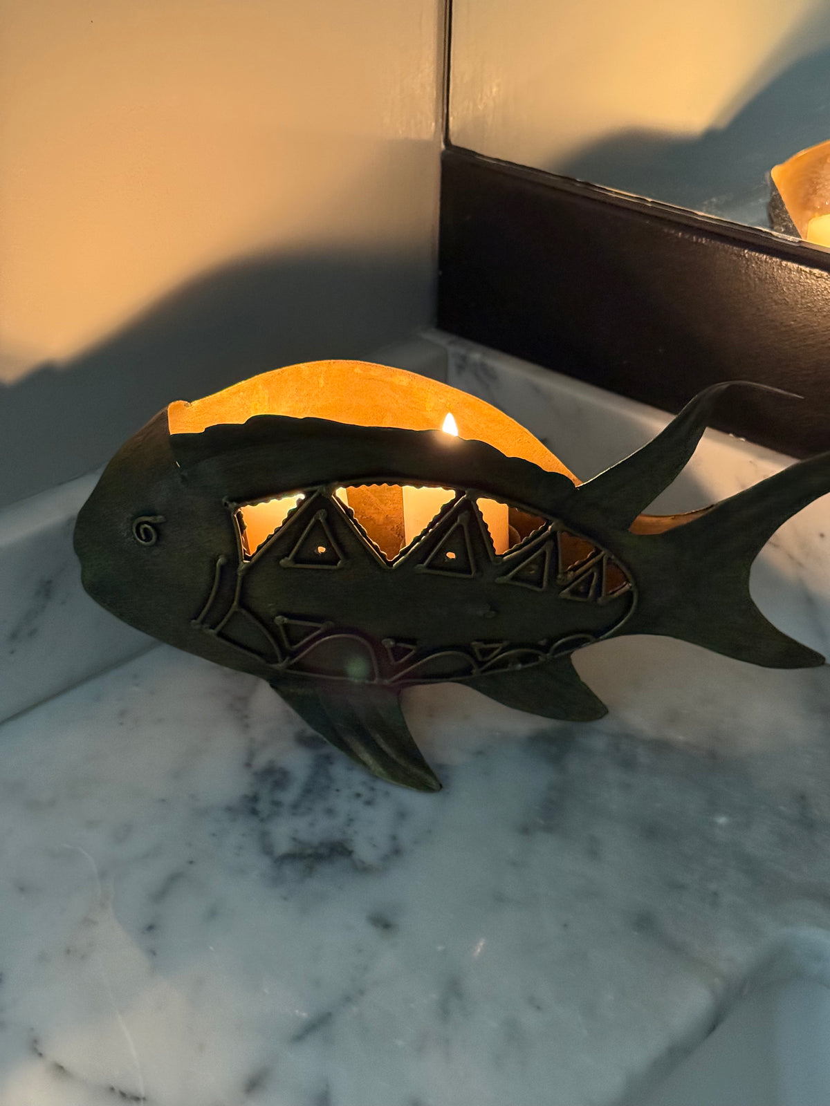 Vintage Metal Fish Candle Holder Sculpture