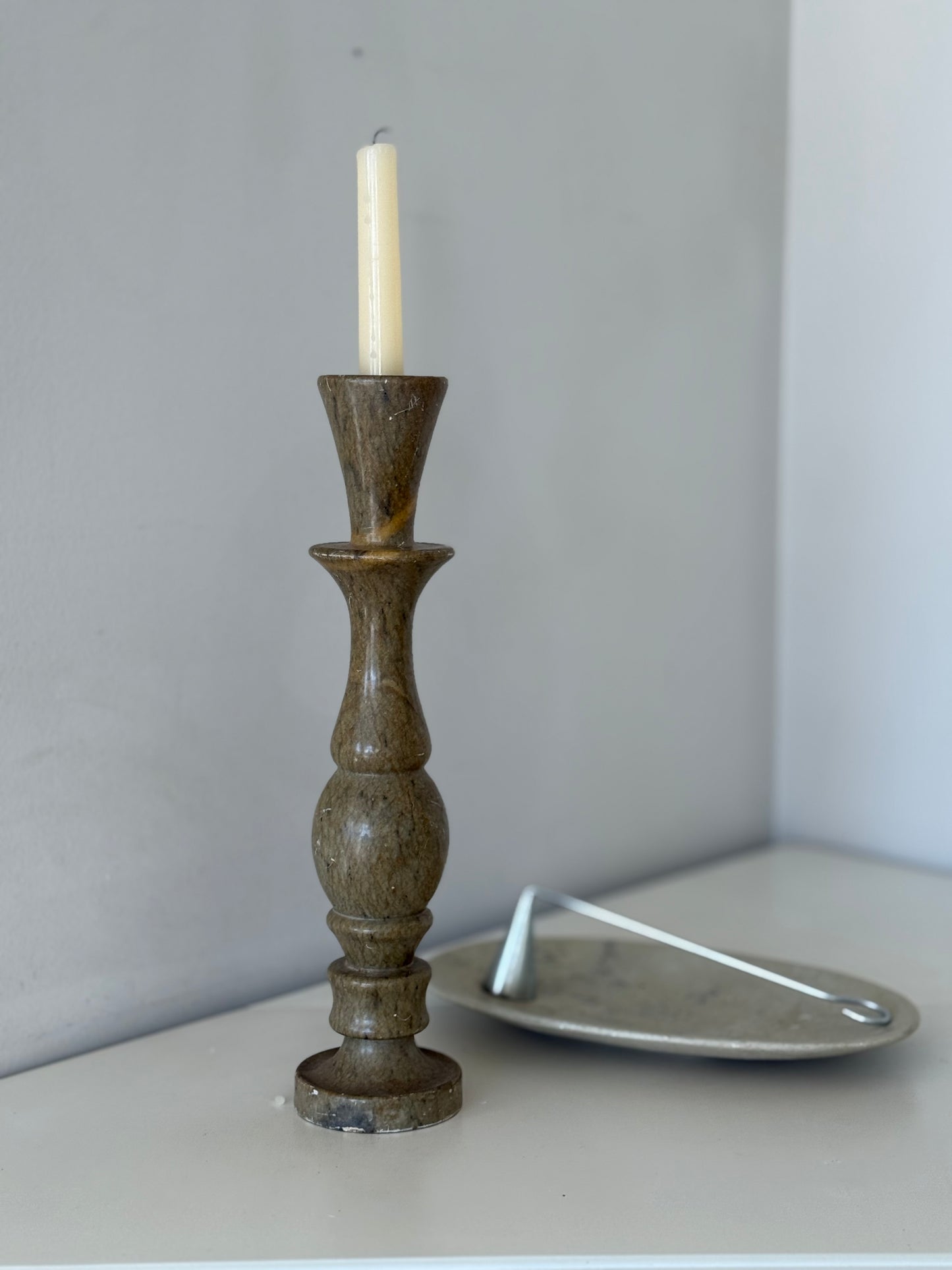 Vintage Hand-Carved Stone Candlestick