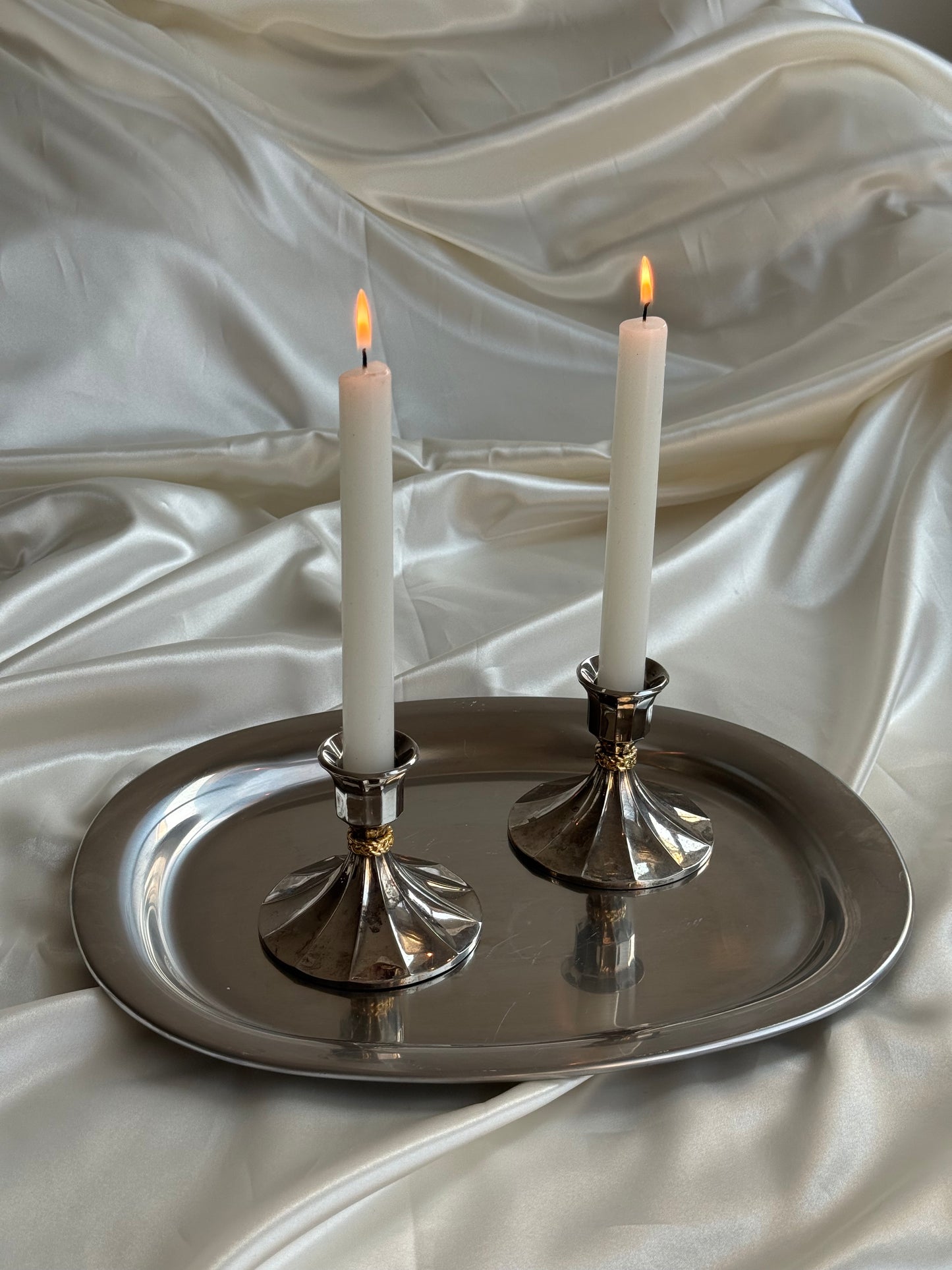 Vintage Silver & Gold Tone Candlestick Holders — Set of 2