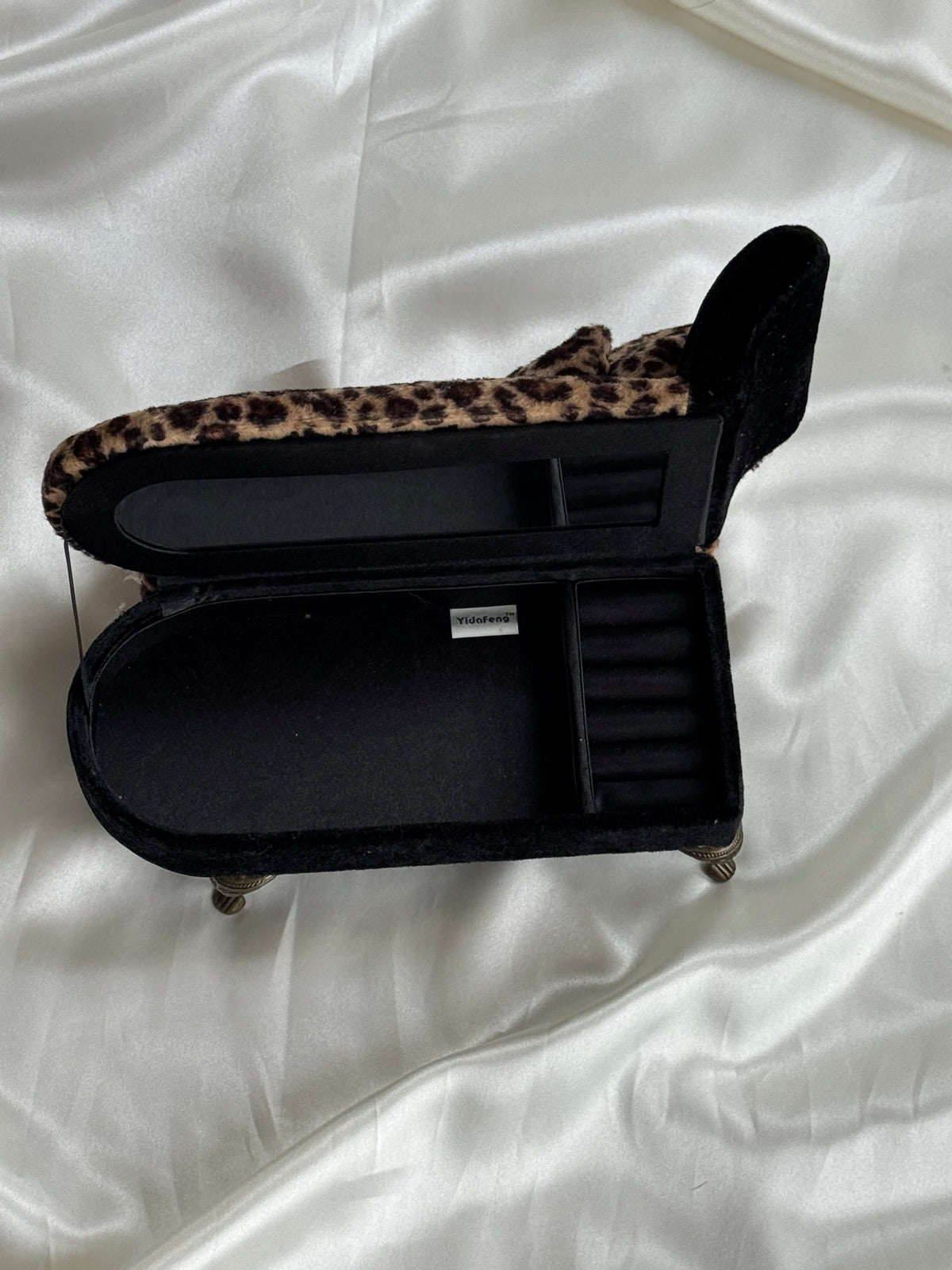 Vintage Leopard Print Chaise Lounge Jewelry Box with Mirror