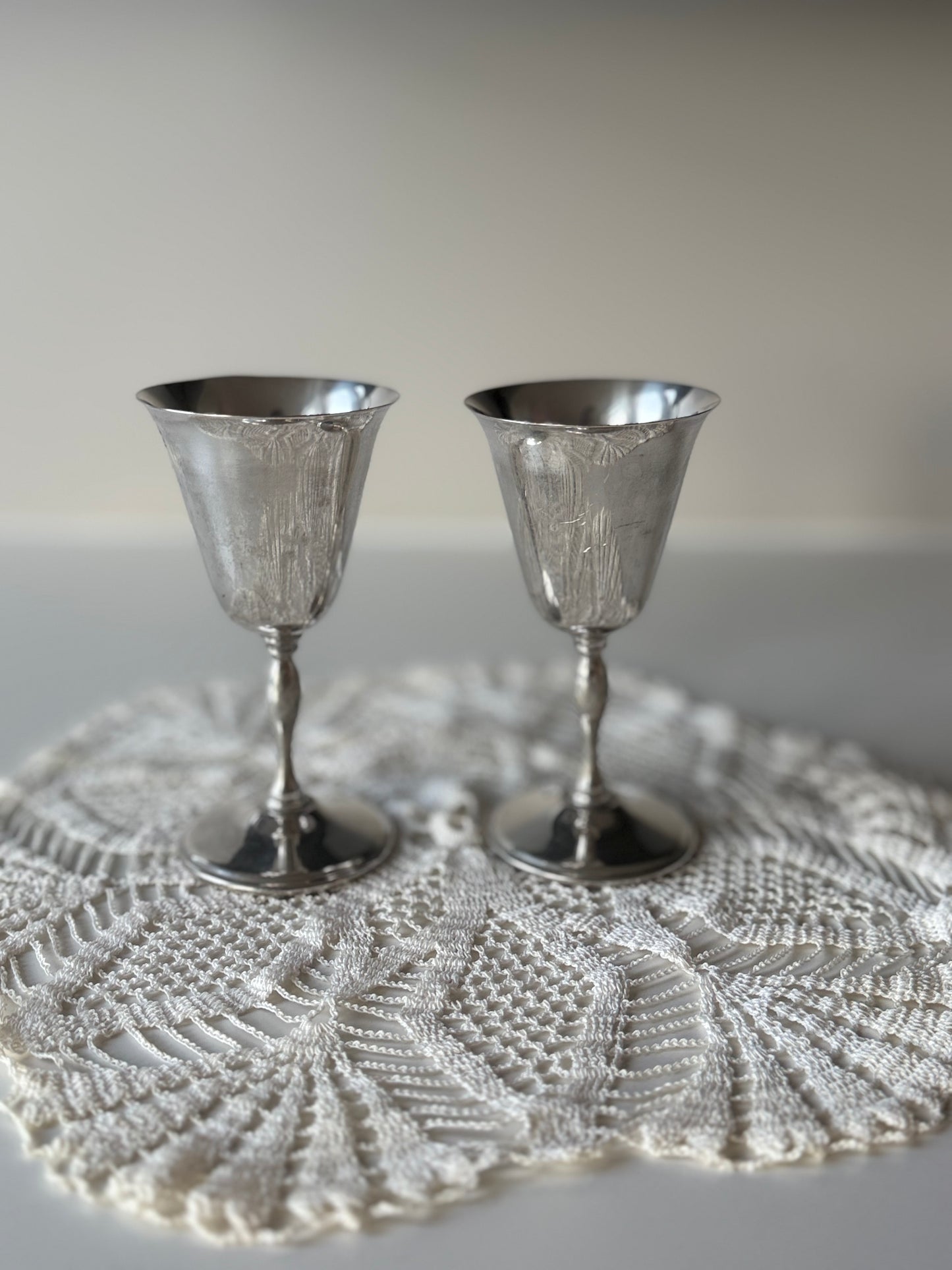 Pair of Vintage “Primrose Plate” Silver-Plated Goblets