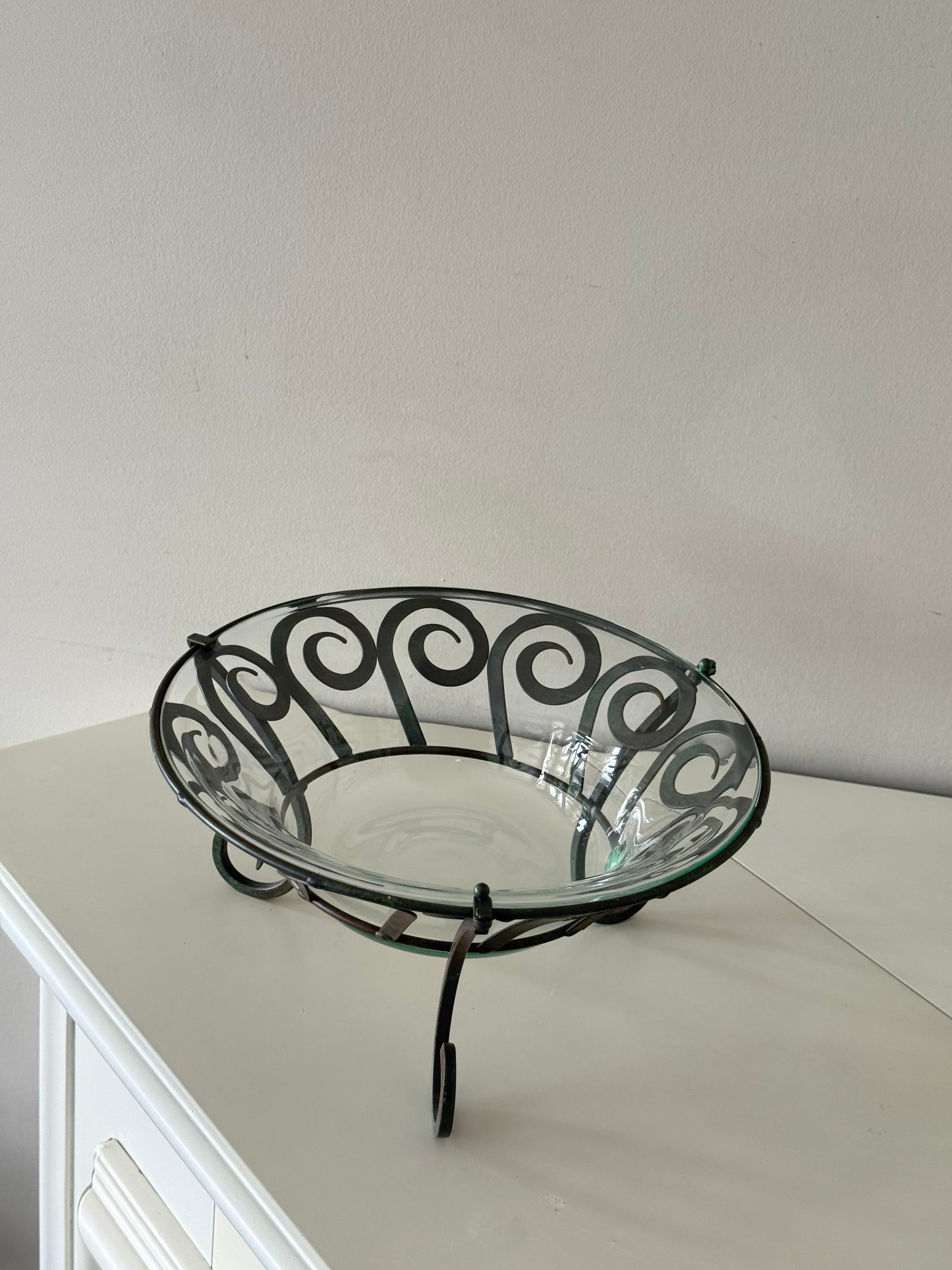 Scroll Metal & Glass Centerpiece Bowl