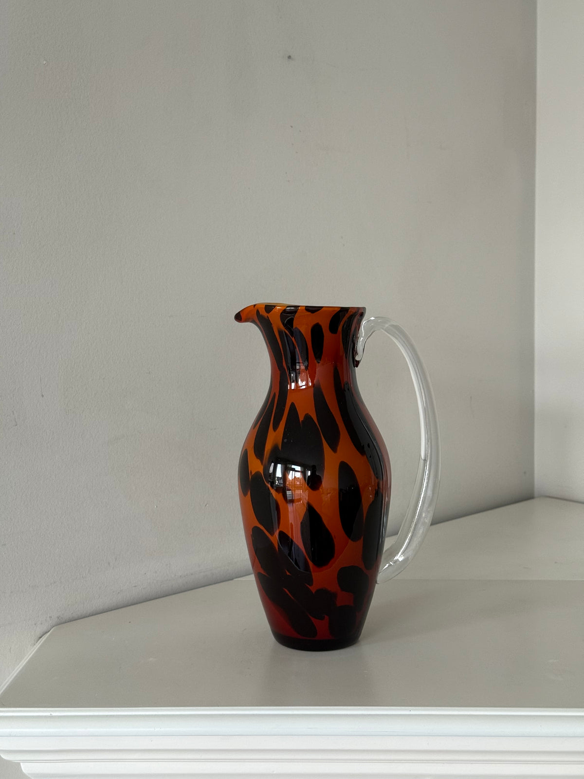 Vintage Leopard Print Art Glass Pitcher