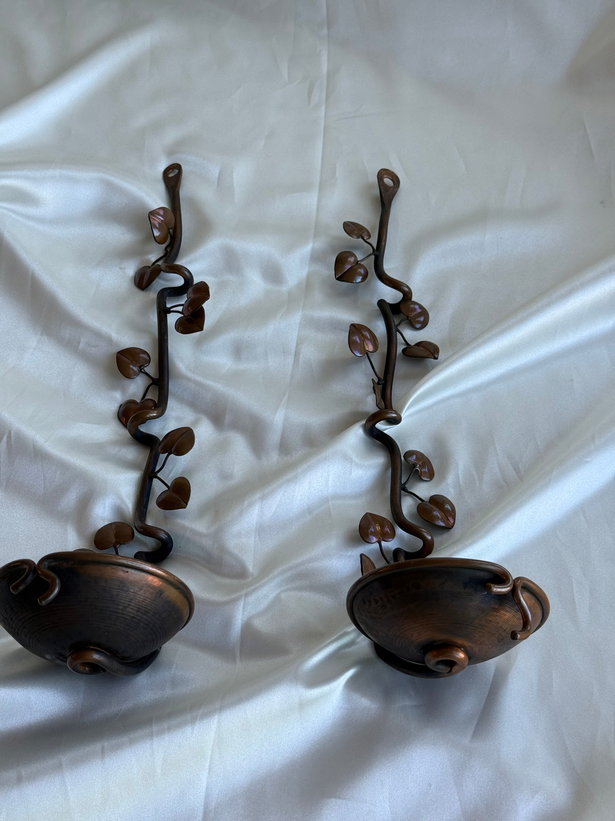 Vintage Handcrafted Botanical Vine Wall Candle Sconces – Pair