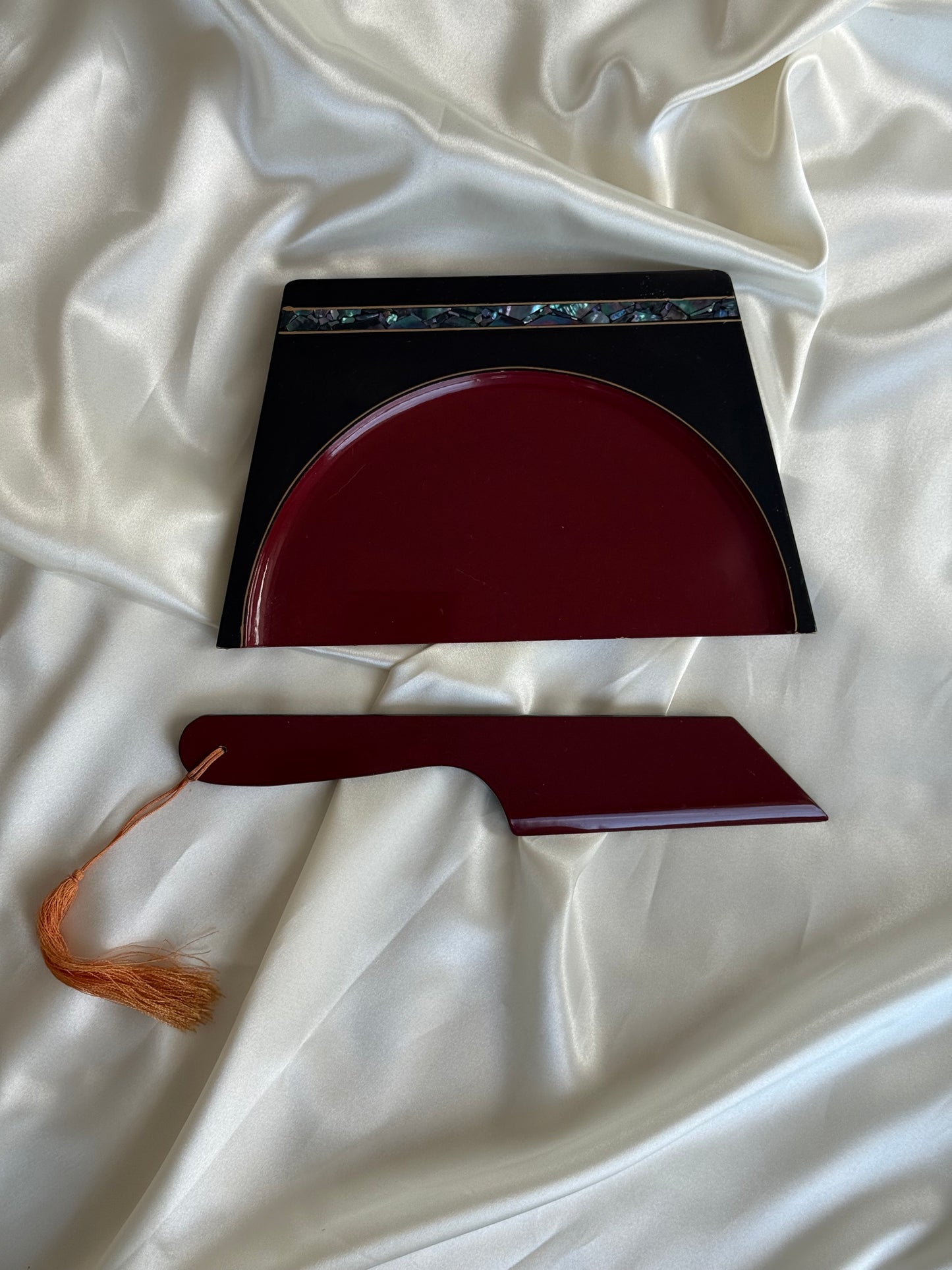 Vintage Japanese Lacquer Crumb Tray & Sweeper Set