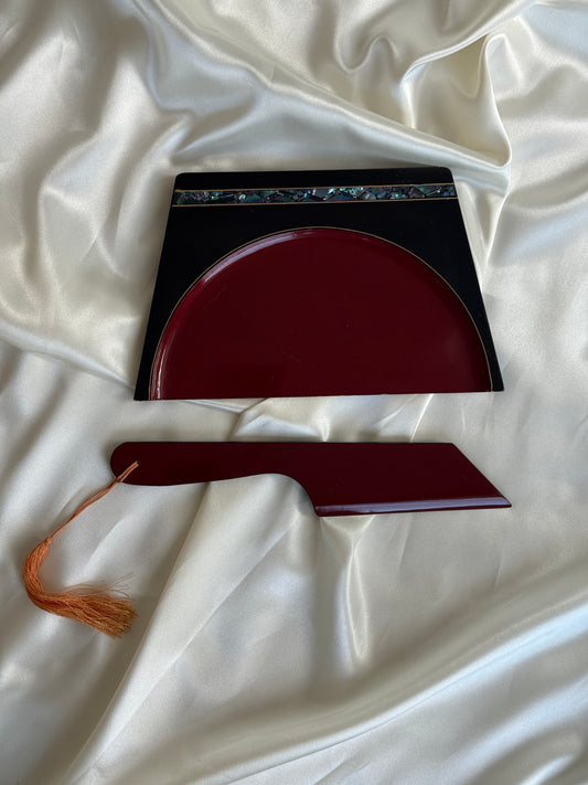 Vintage Japanese Lacquer Crumb Tray & Sweeper Set