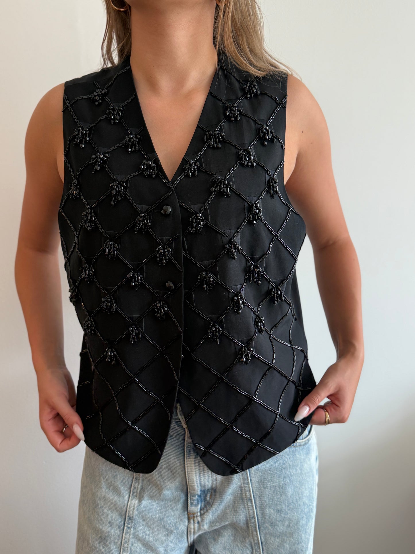 Vintage Black Silk Beaded Vest