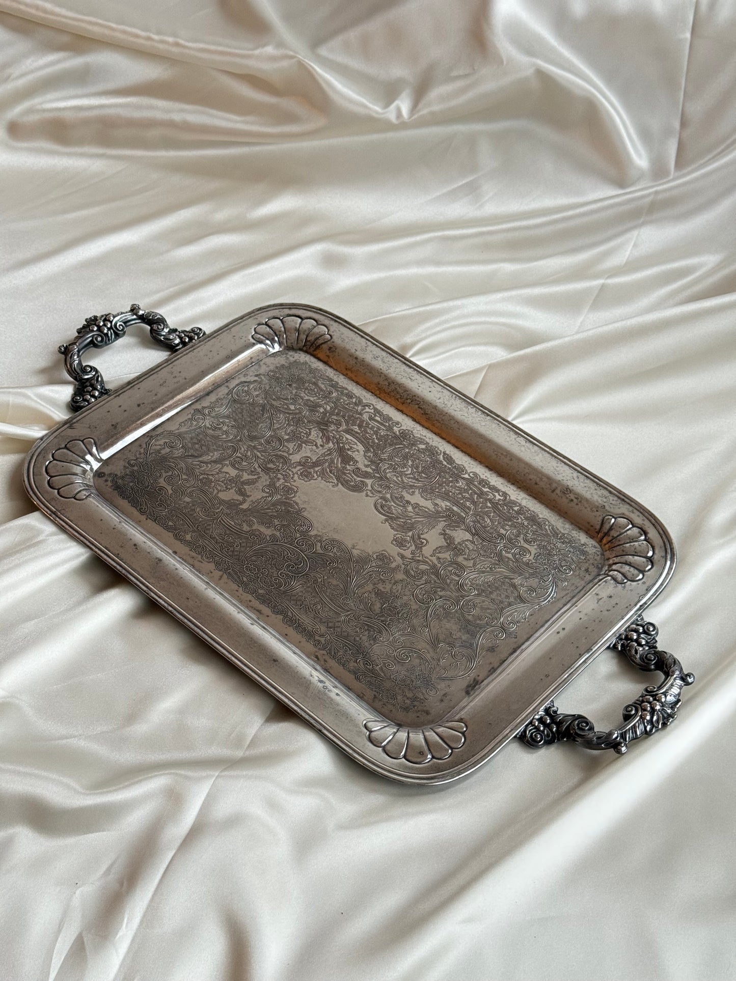 Vintage Silver-Plated Serving Tray – Engraved Detailing