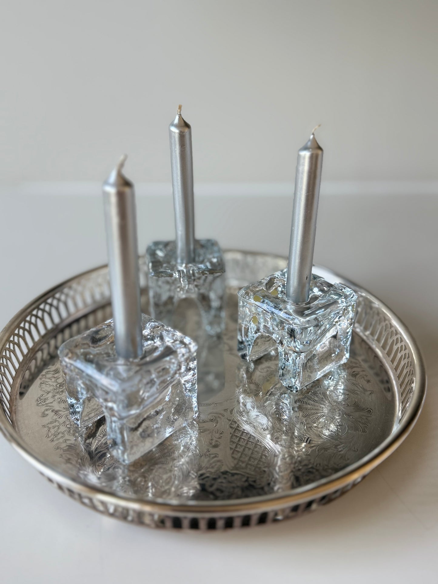 Set of 3 Polish Glass Cube Candle Holders – for Thin Taper Candles