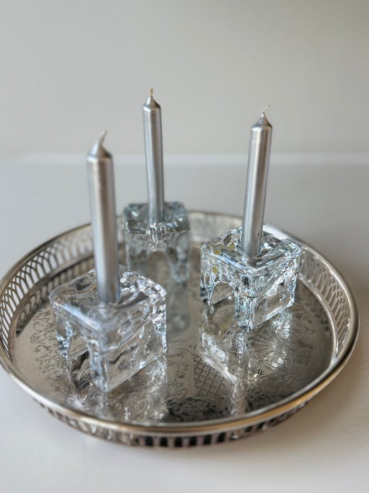 Set of 3 Polish Glass Cube Candle Holders – for Thin Taper Candles