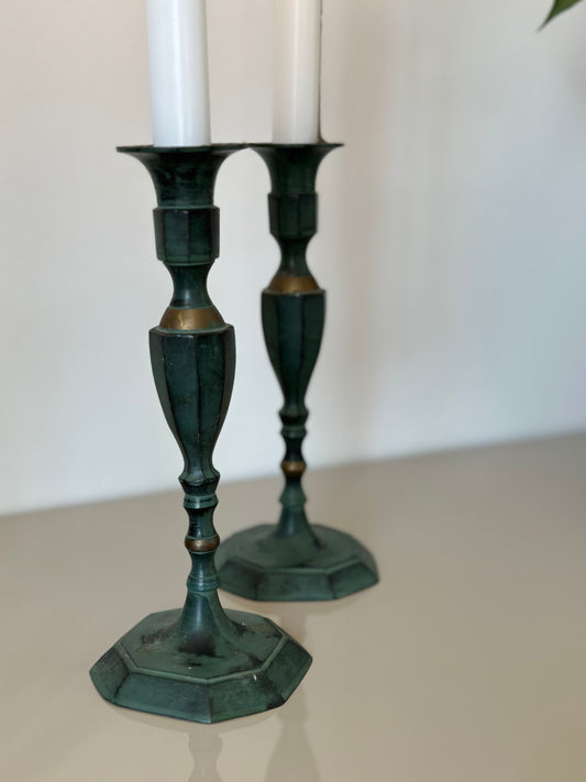 Vintage brass patina candleholders