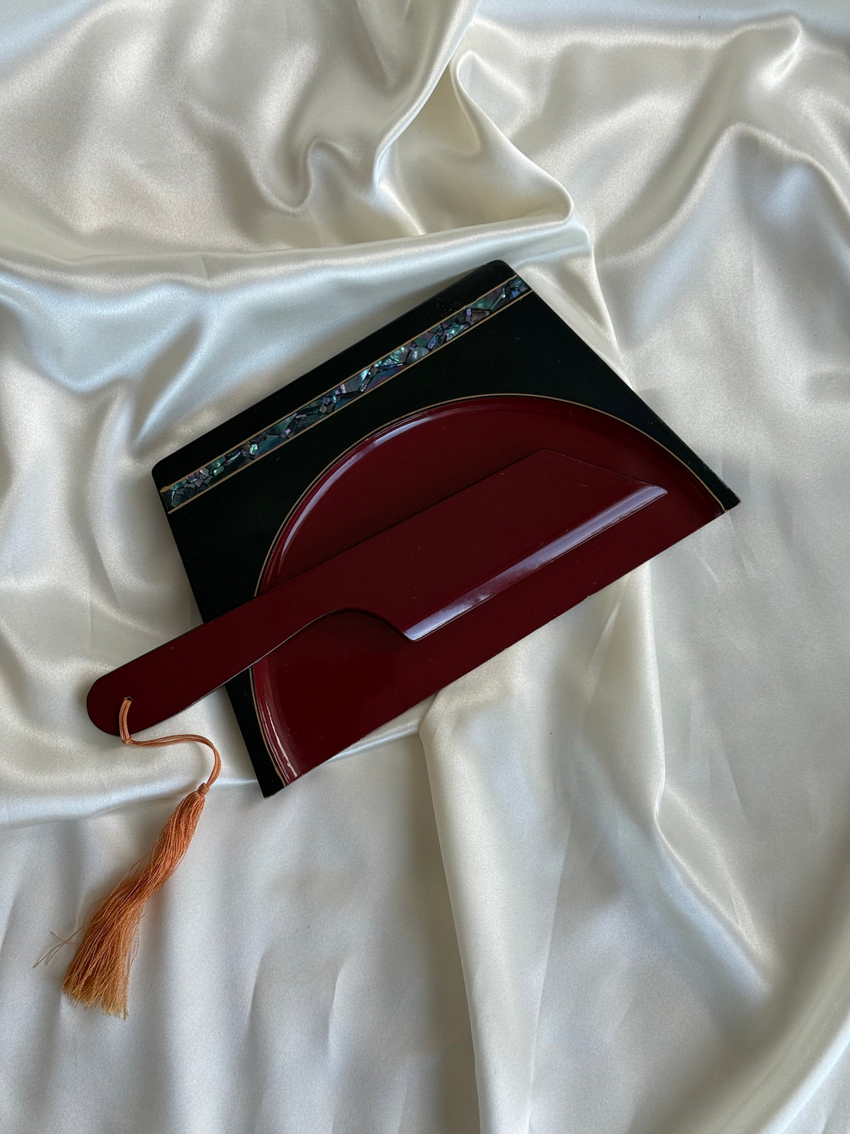Vintage Japanese Lacquer Crumb Tray & Sweeper Set