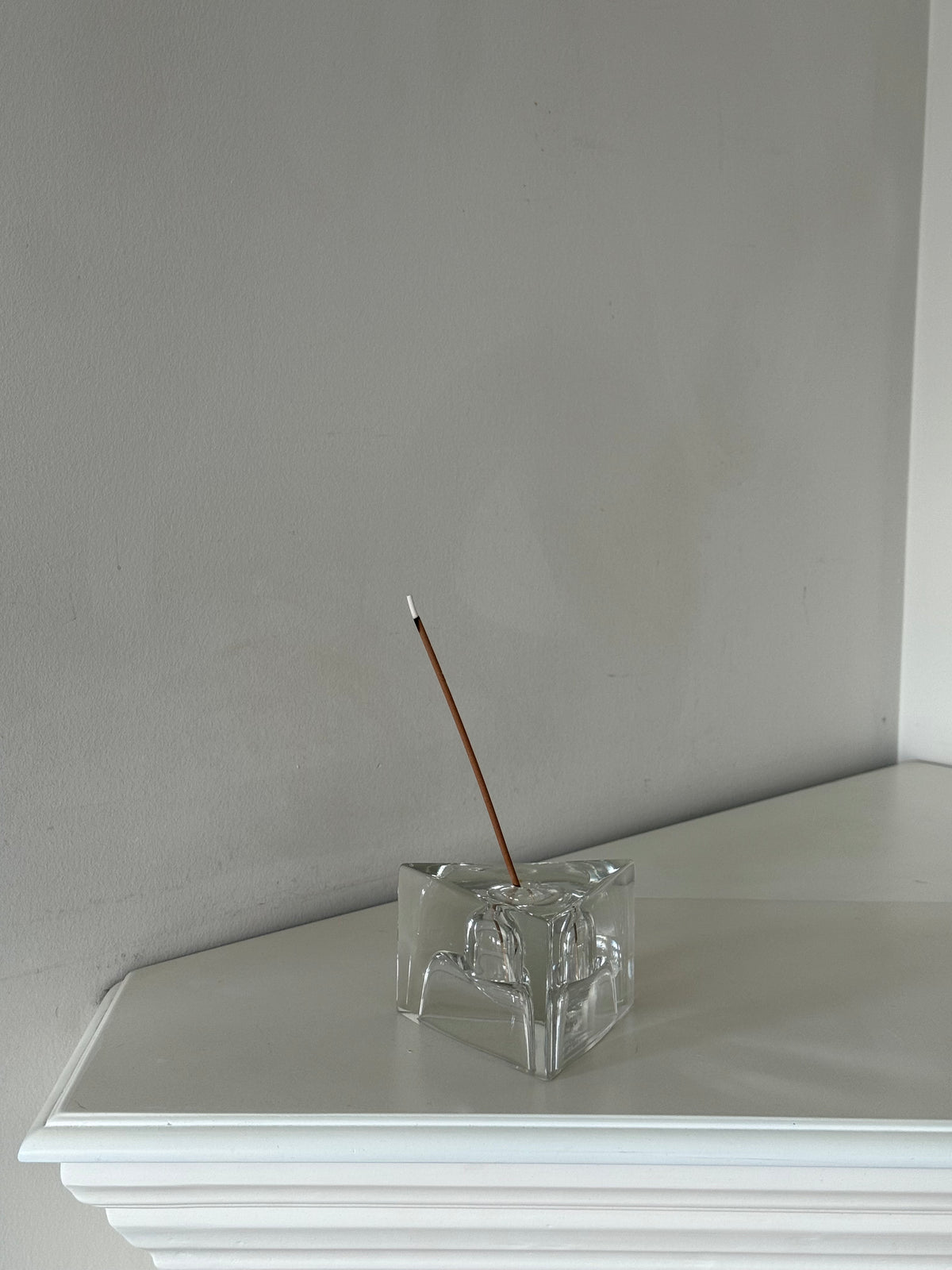 Vintage Sculptural Clear Glass Incense Holder – Geometric Design