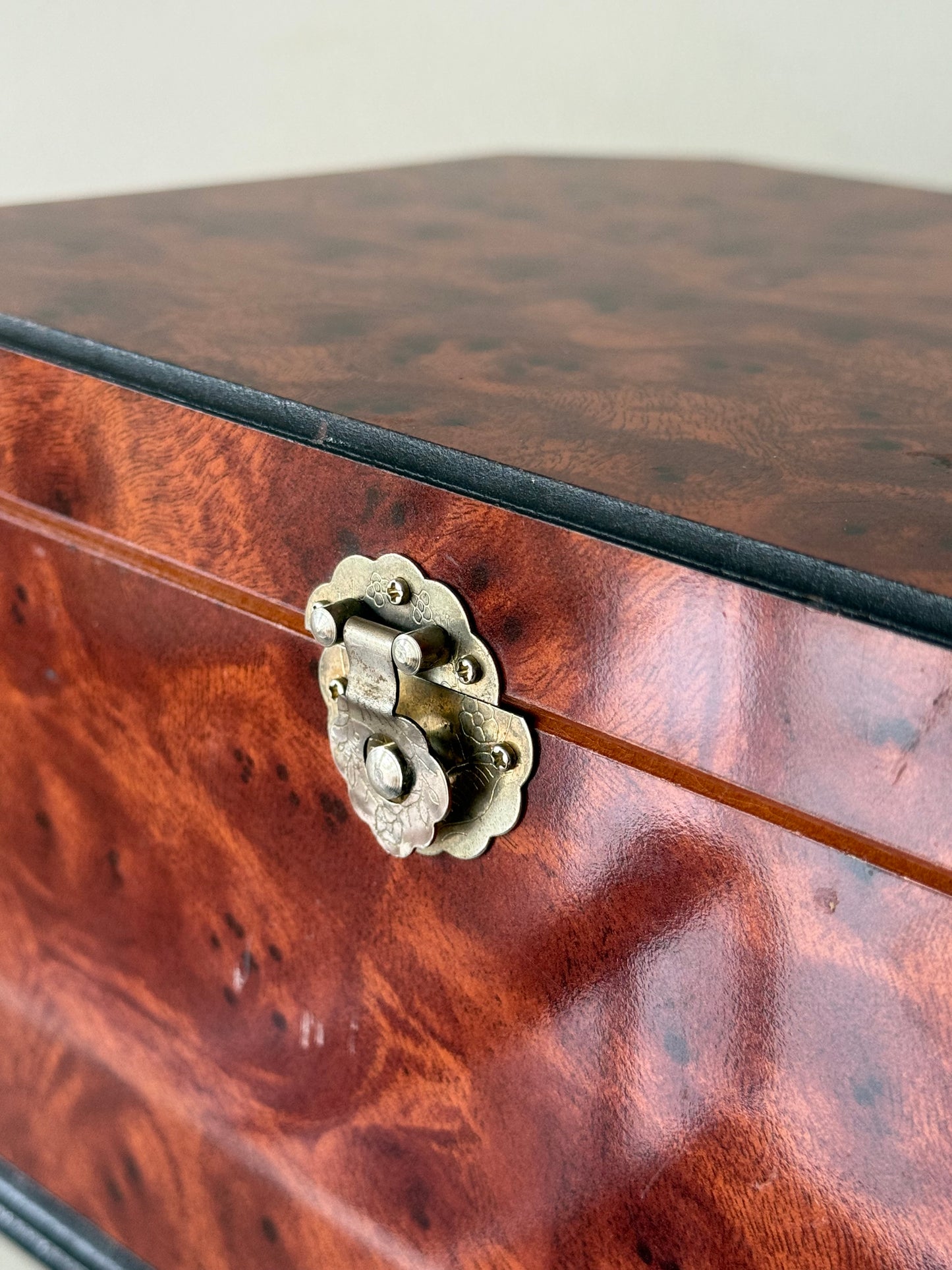 Octagonal Faux Burl Wood Jewelry Box