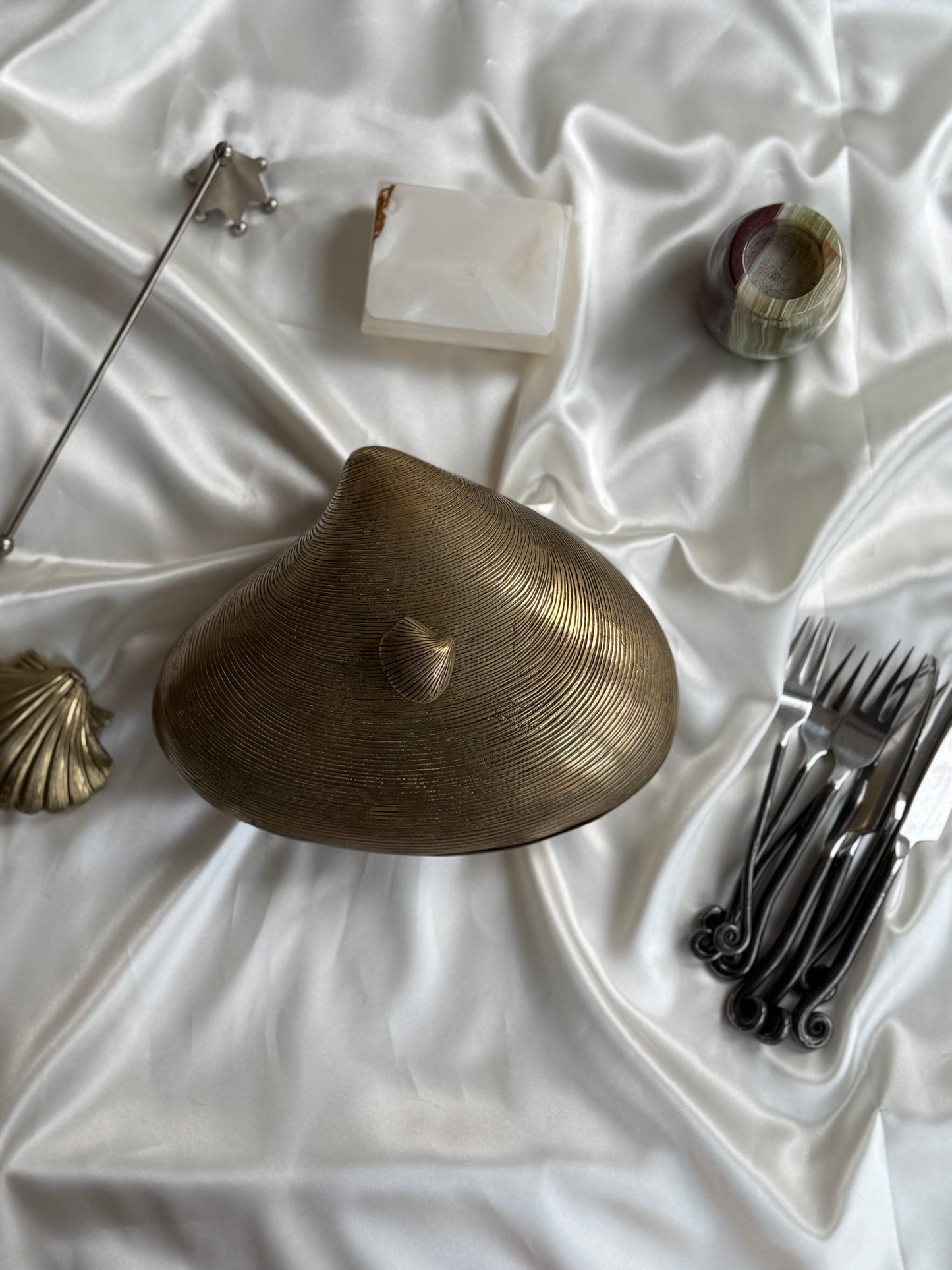 Vintage Large  Solid Brass Clamshell Box