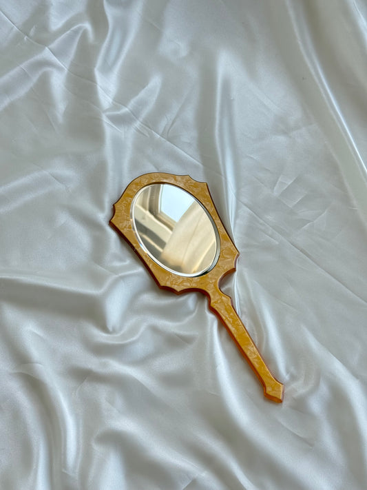 Vintage Celluloid Hand Mirror – Pearlescent Butterscotch
