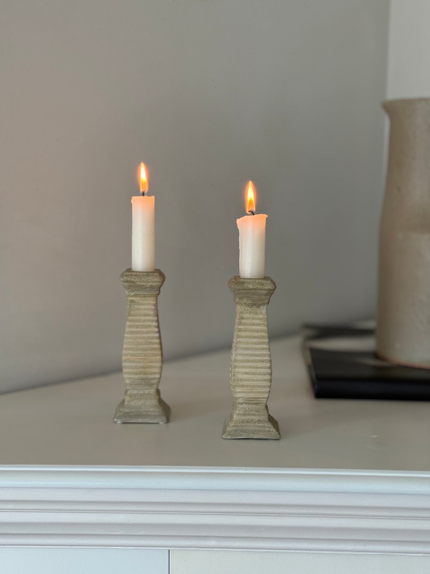 Vintage Textured Ribbed Candleholders (Pair)