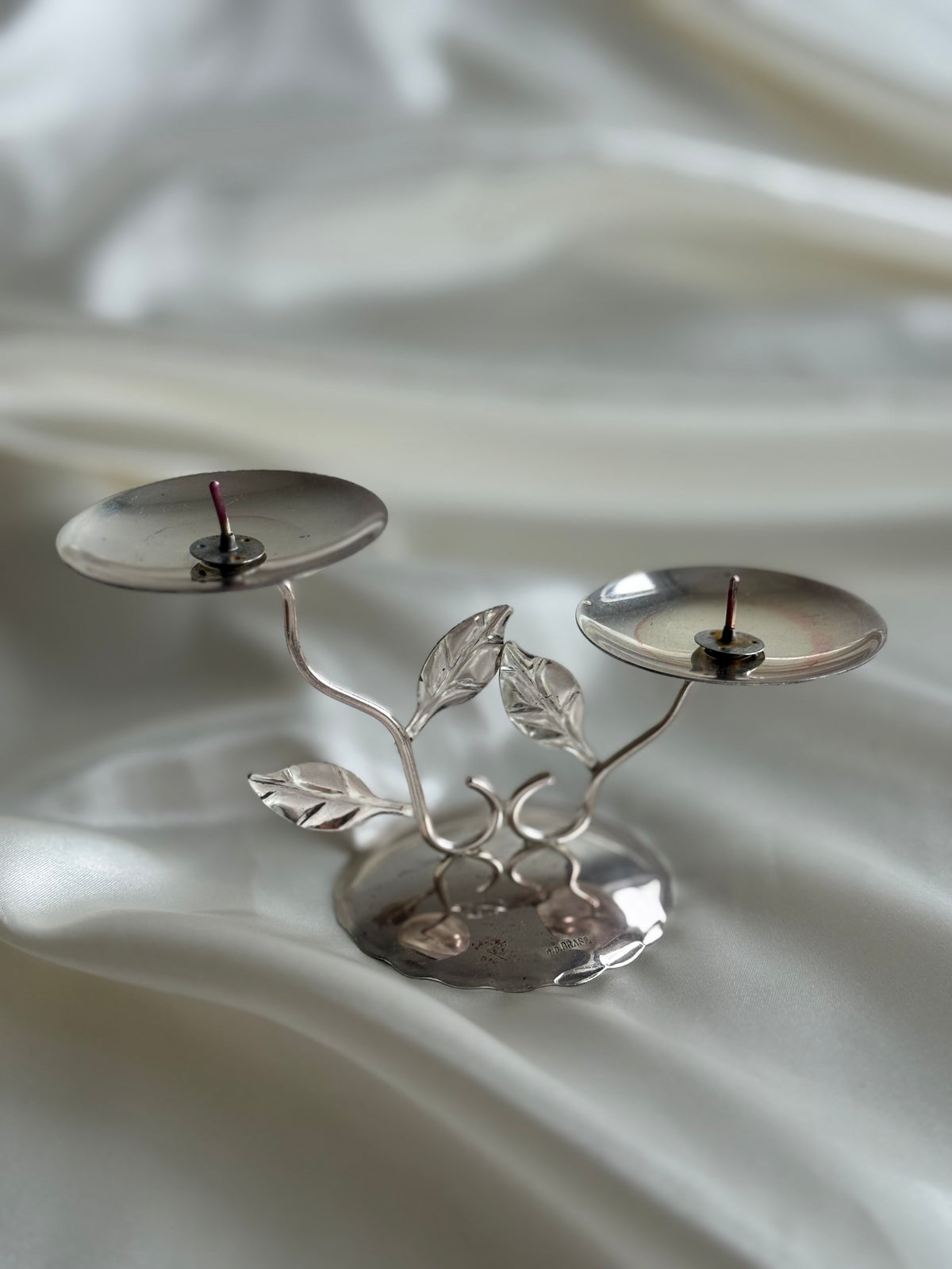Vintage German Silver-Plated Double Candleholder | BMF West Germany | Botanical Design