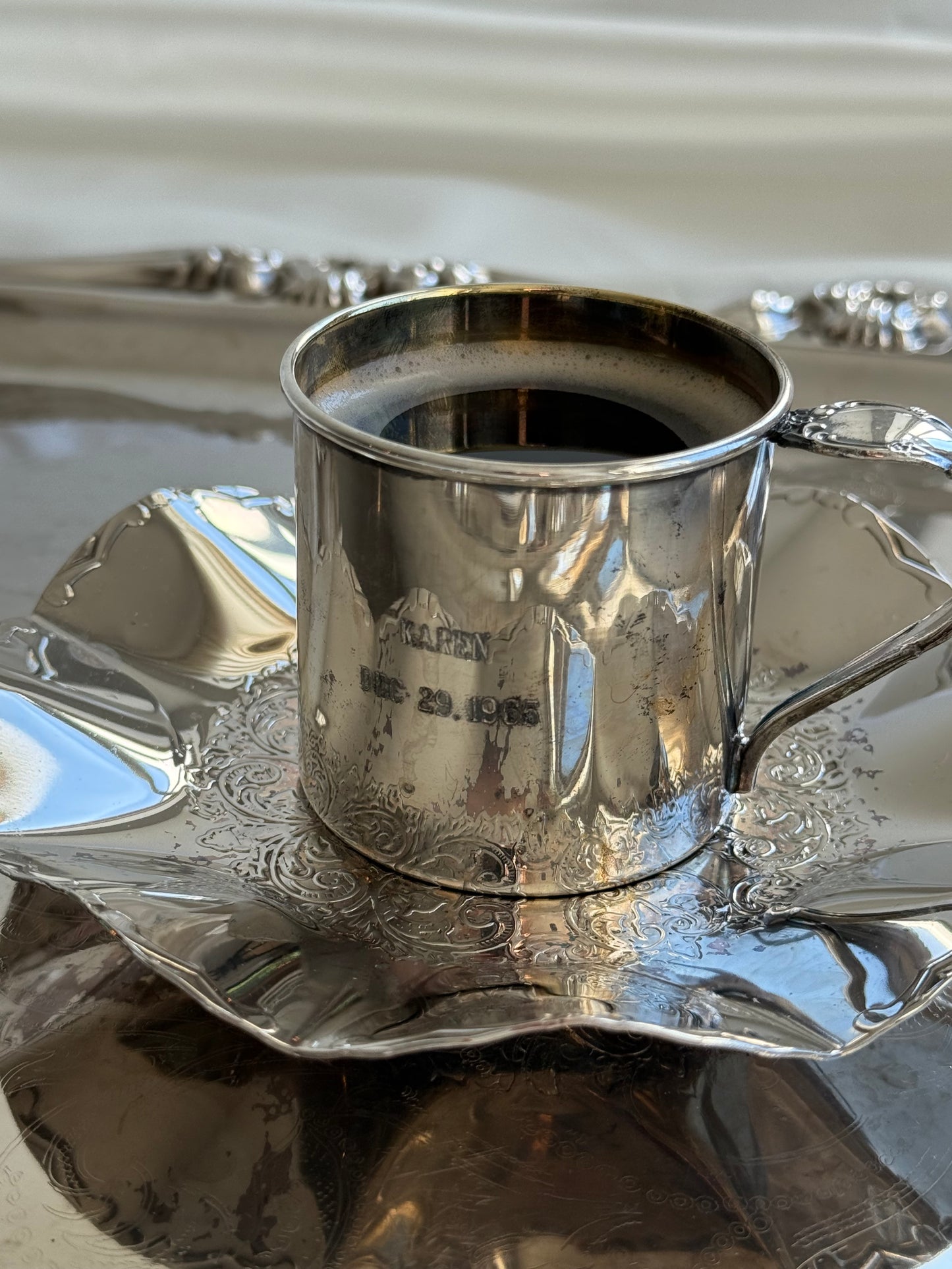 Vintage Silver-Plated Coffee Cup & Saucer