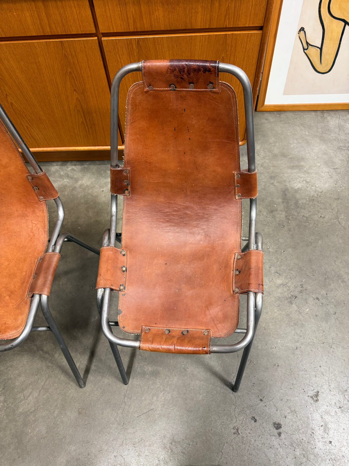 Set of 3 Vintage Dal Vera Model 860 “Les Arcs” Cognac Leather Chairs, c. 1960s–70s