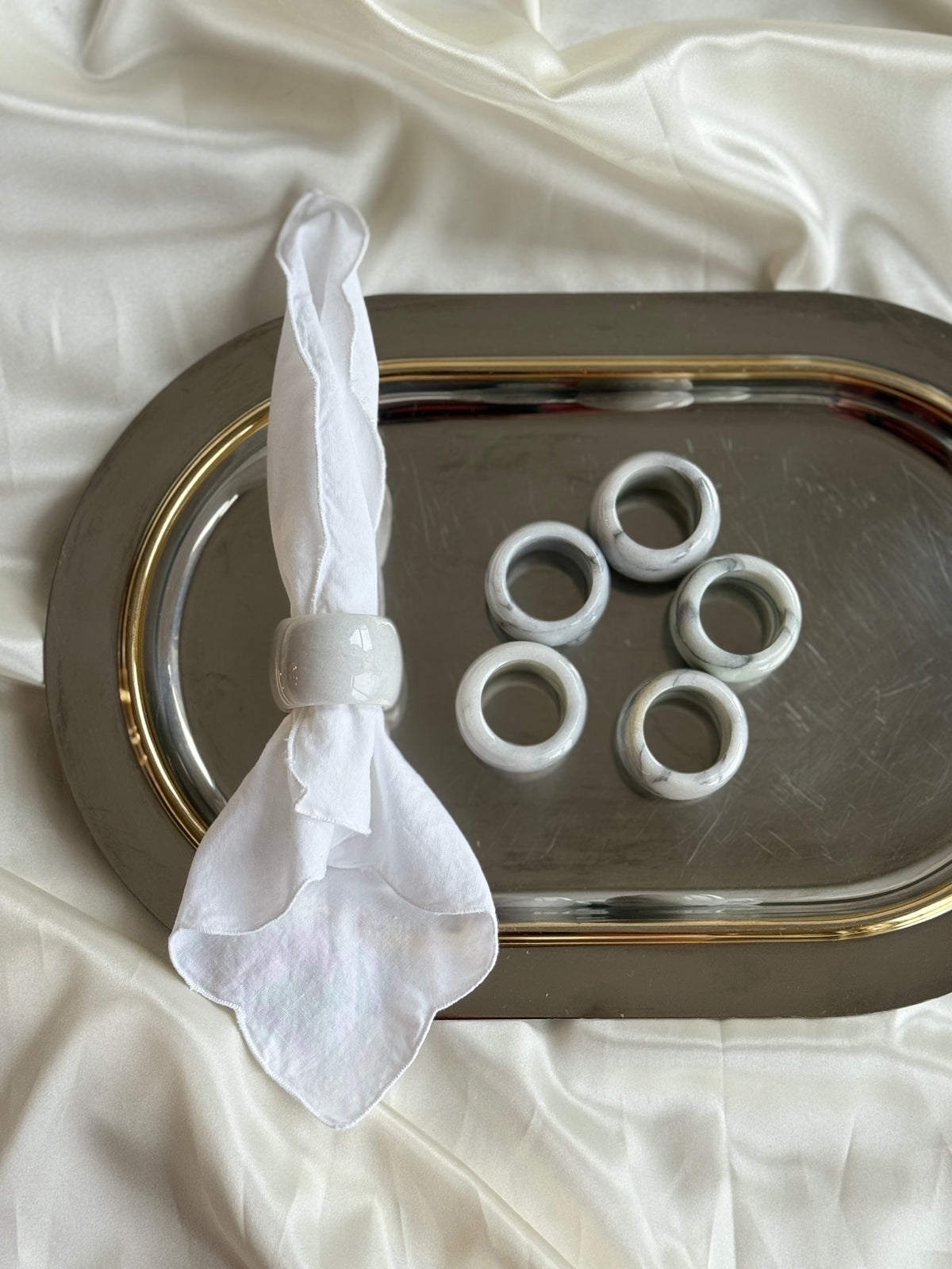 Vintage Genuine Marble Napkin Rings — Set of 6