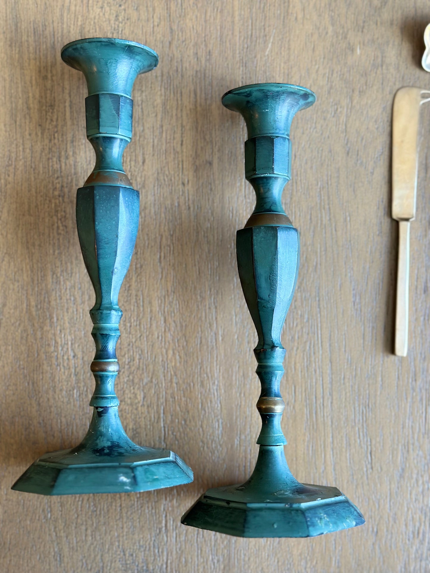 Vintage brass patina candleholders