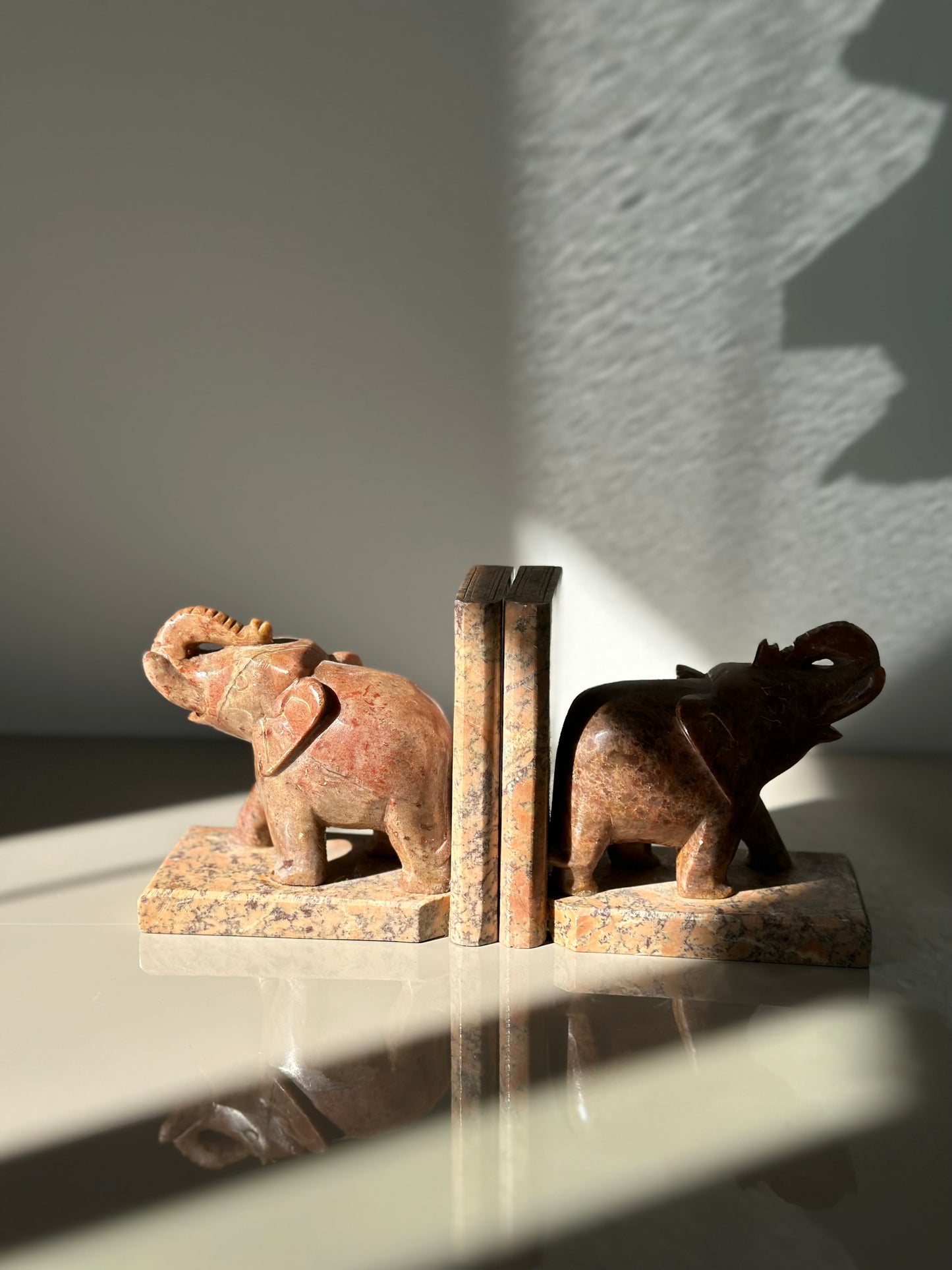 Stone elephant bookends