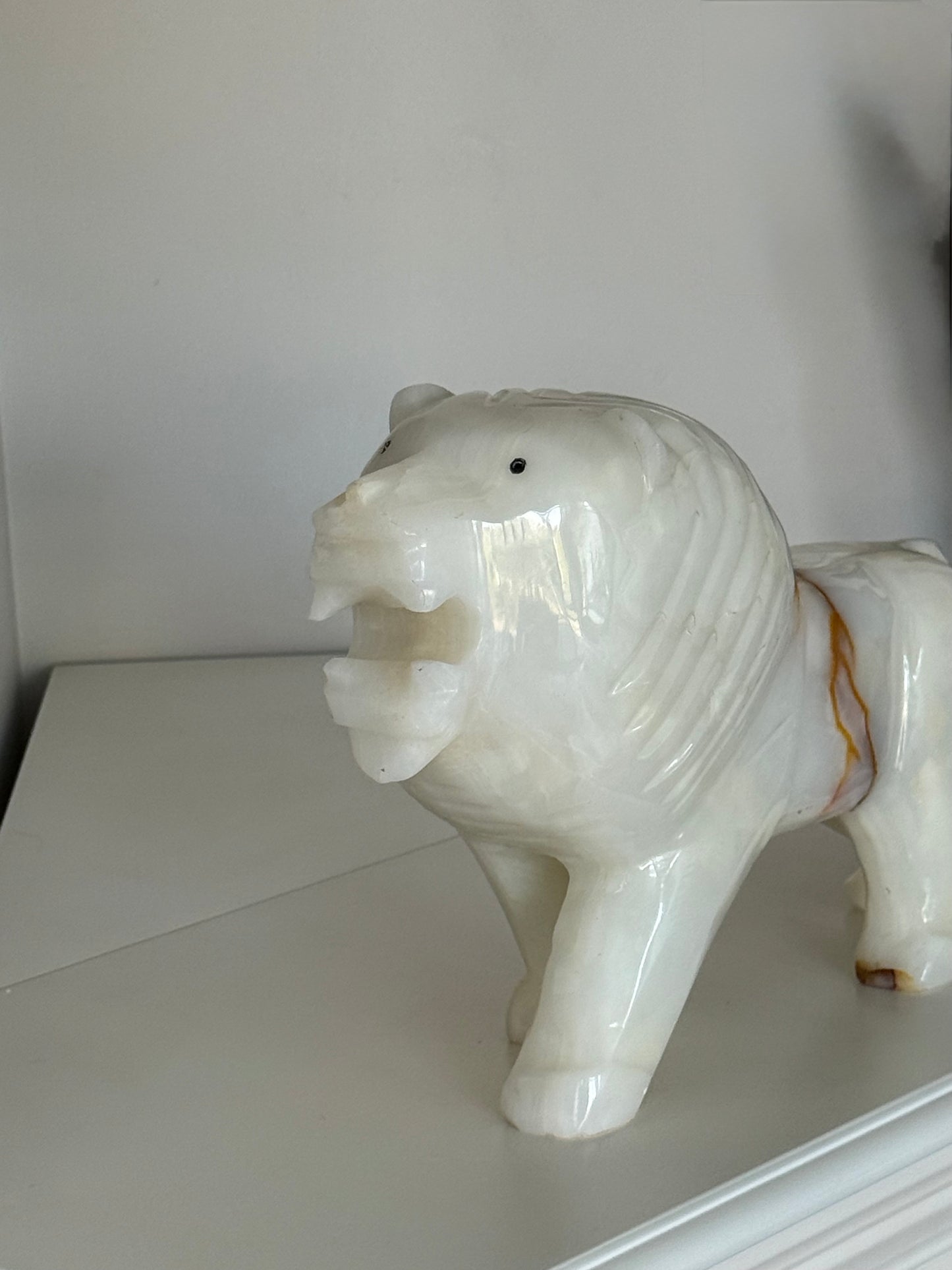Large Carved White Onyx Lion