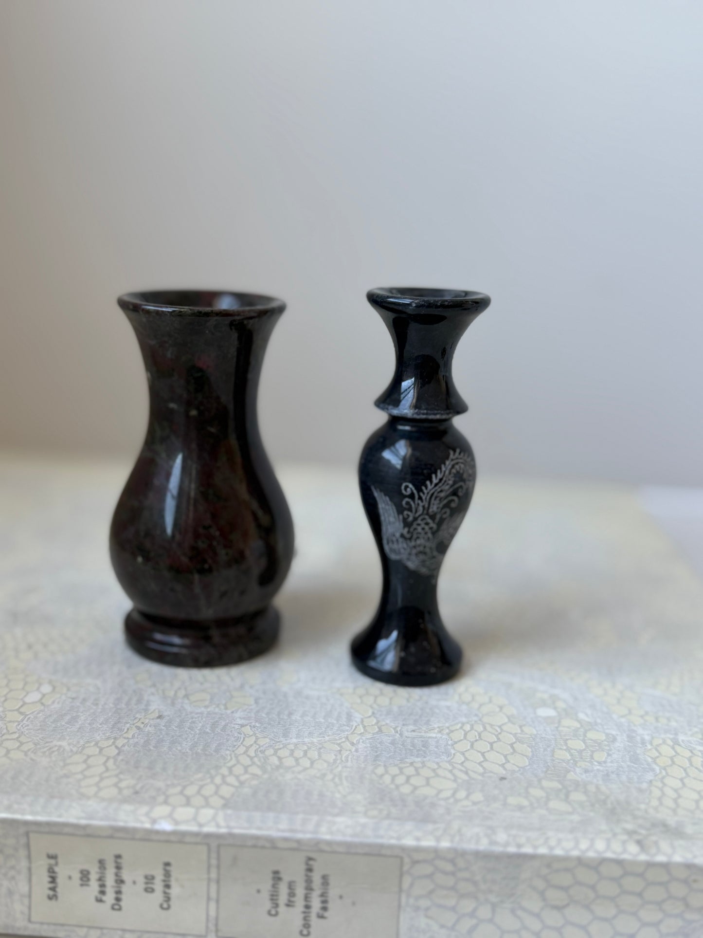 Set of Two Petite Marble Vases