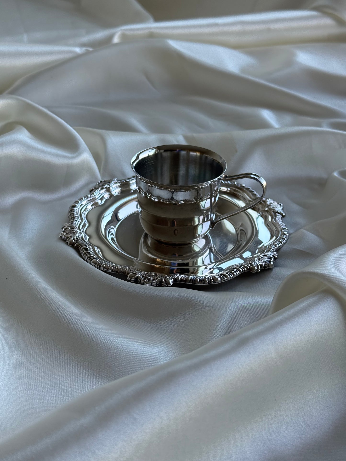 Vintage Silver-Plated Coffee Cup & Saucer