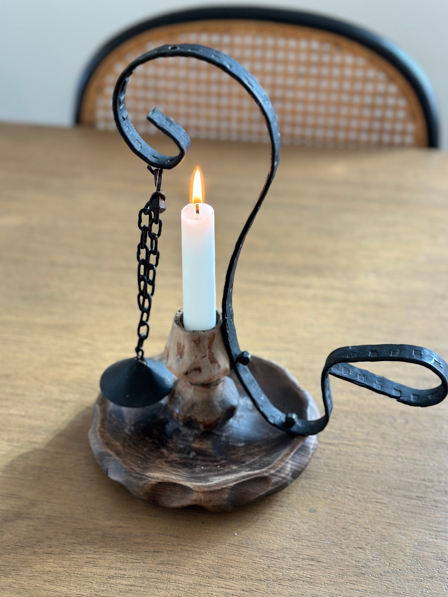 wooden candleholder with snuffer