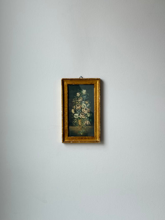 Vintage Italian Gold Framed Floral Print – Flemish School Still Life