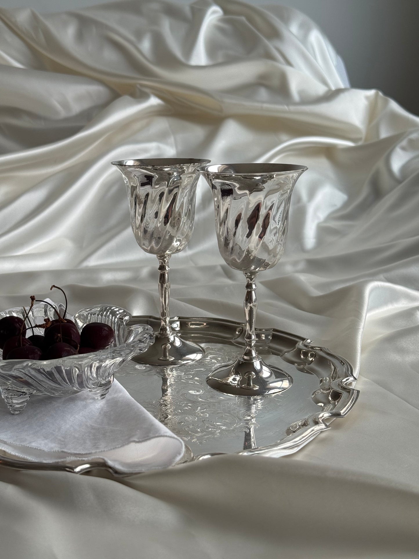 Vintage Silver-Plated Stemmed Goblets – Pair