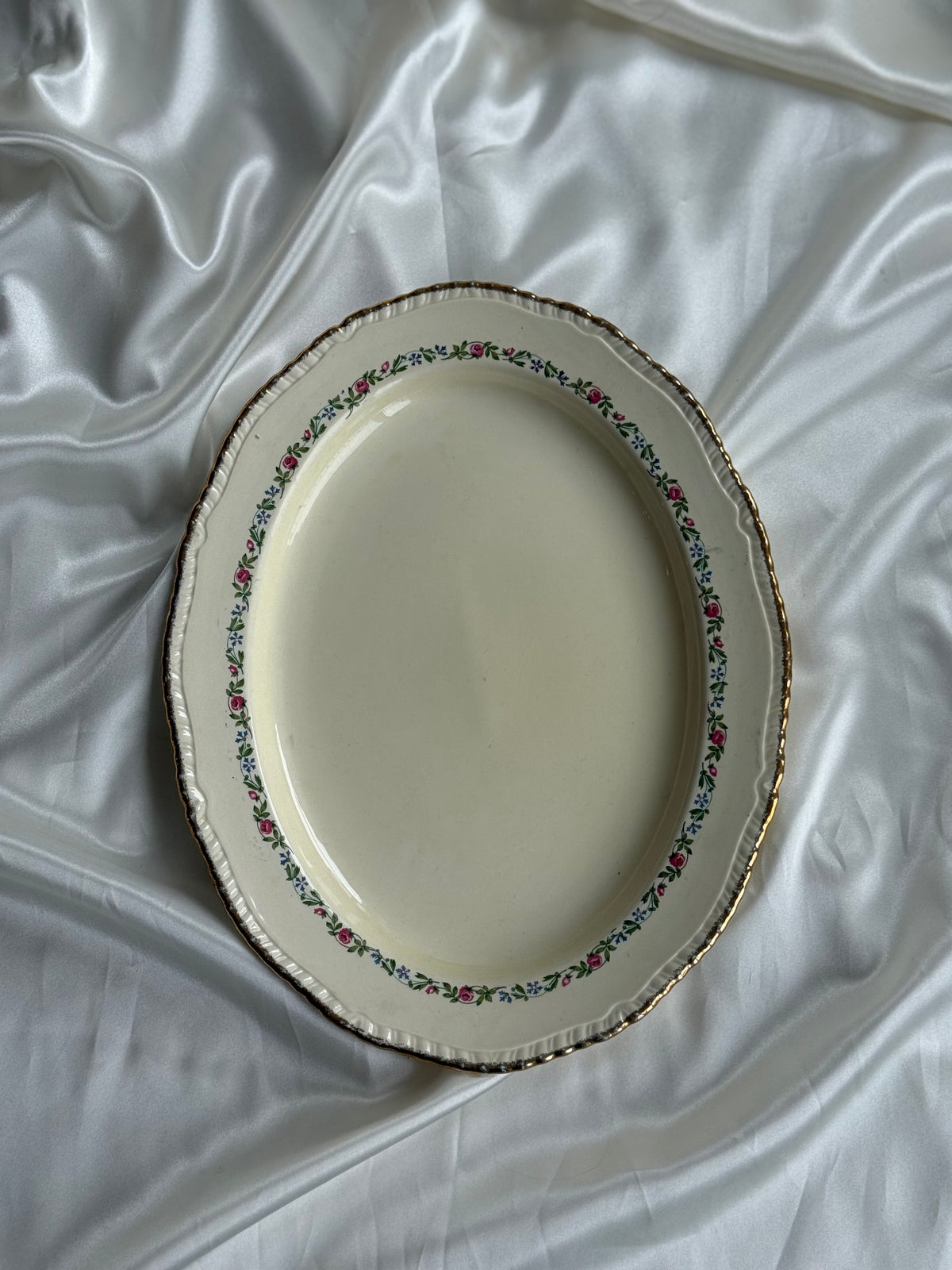 Vintage English Ridgways Oval Serving Platter – Floral Garland & 22KT Gold Trim
