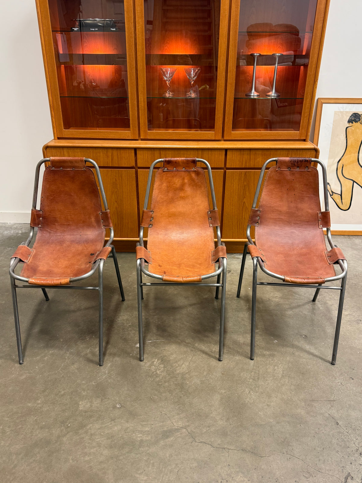 Set of 3 Vintage Dal Vera Model 860 “Les Arcs” Cognac Leather Chairs, c. 1960s–70s