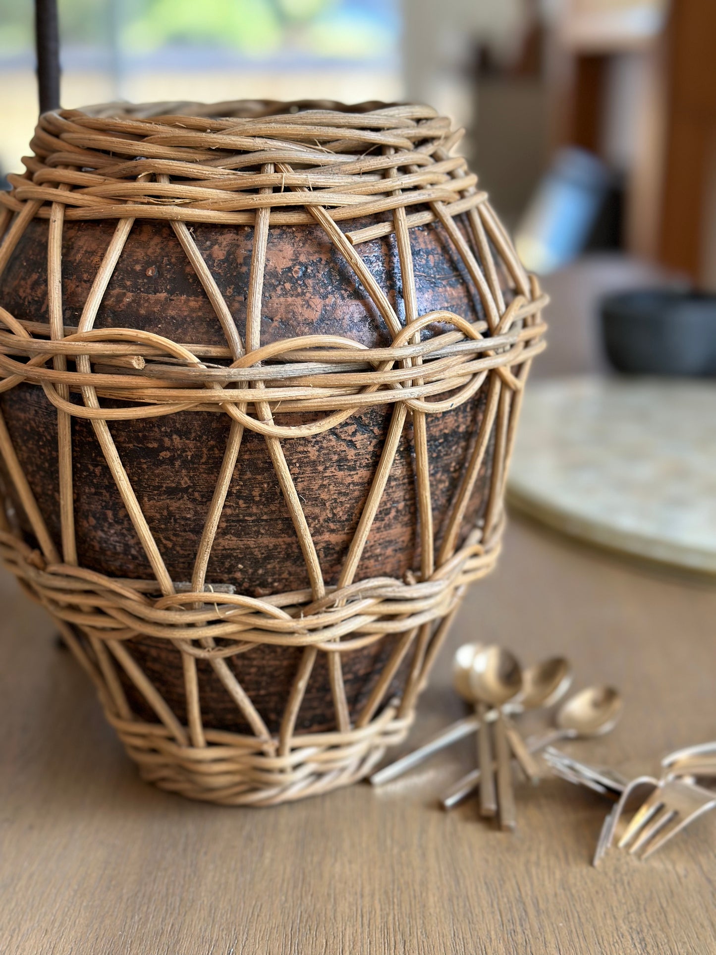 Large ceramic and wicker  vase