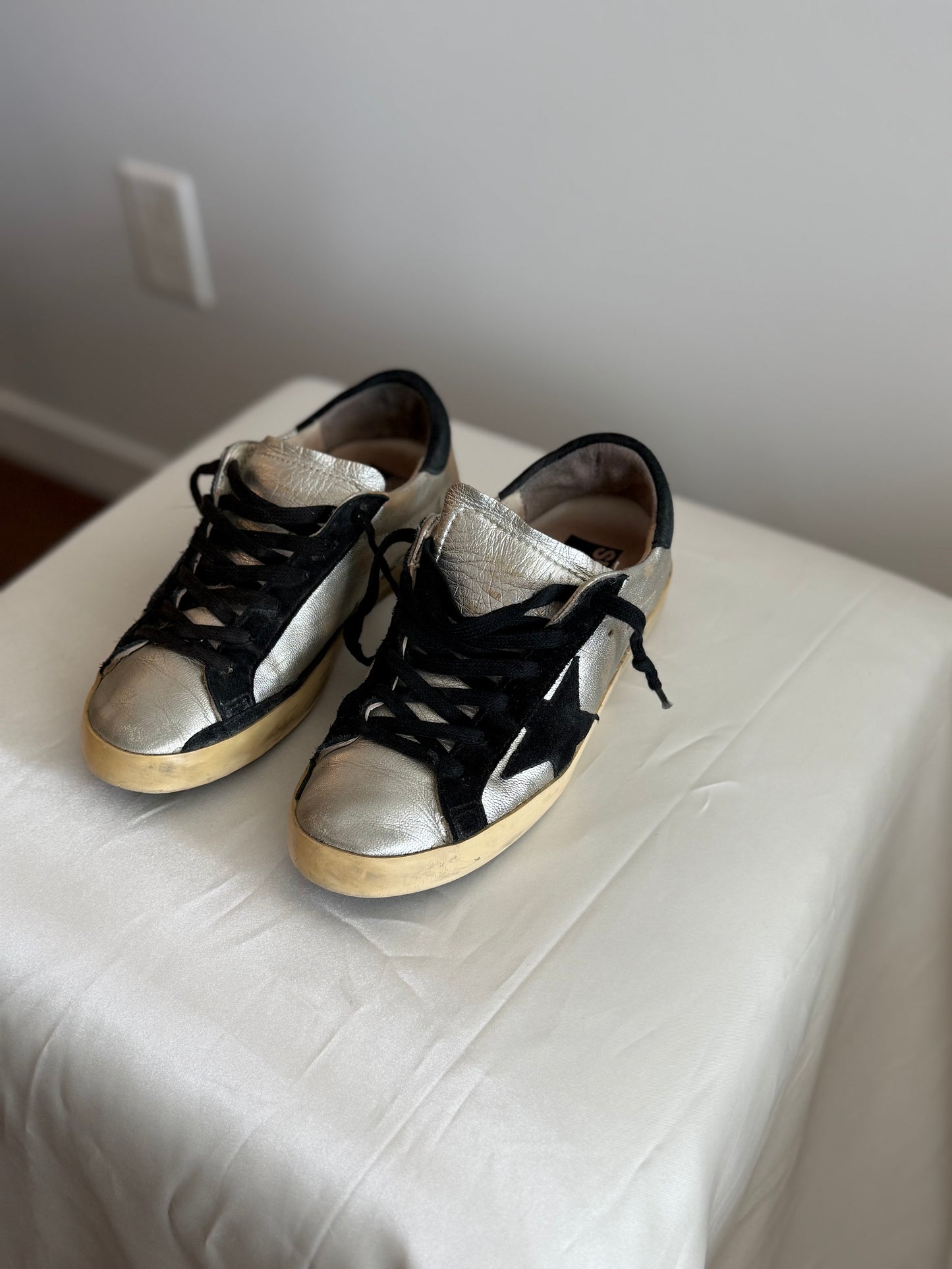 Golden Goose Superstar Sneakers – Silver/Black | Size 36