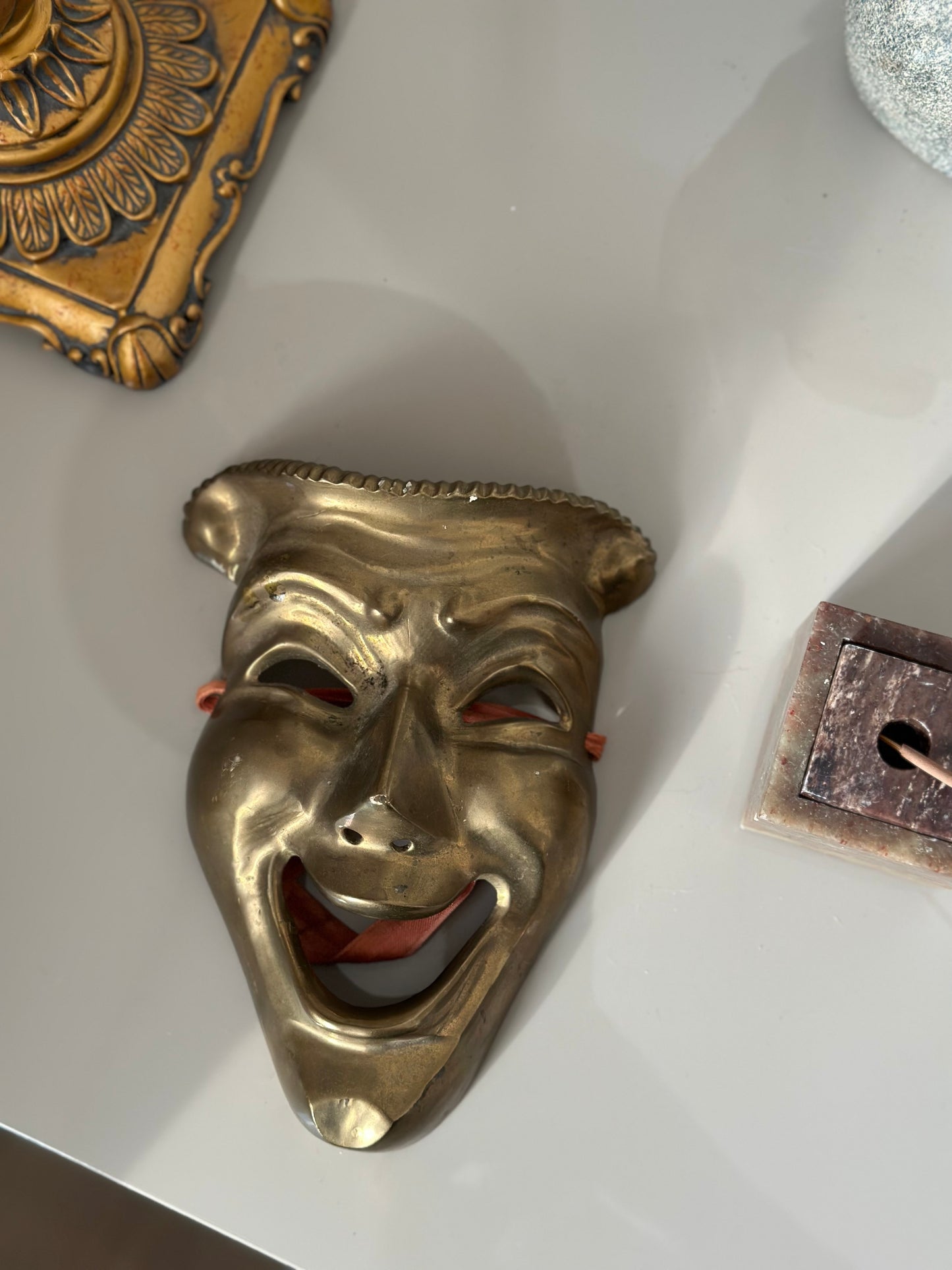 Vintage brass happy mask