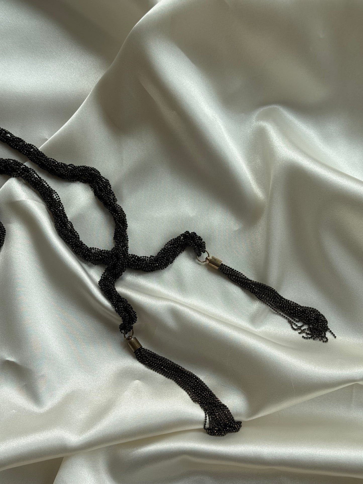 Vintage Black Seed Bead Tassel Necklace