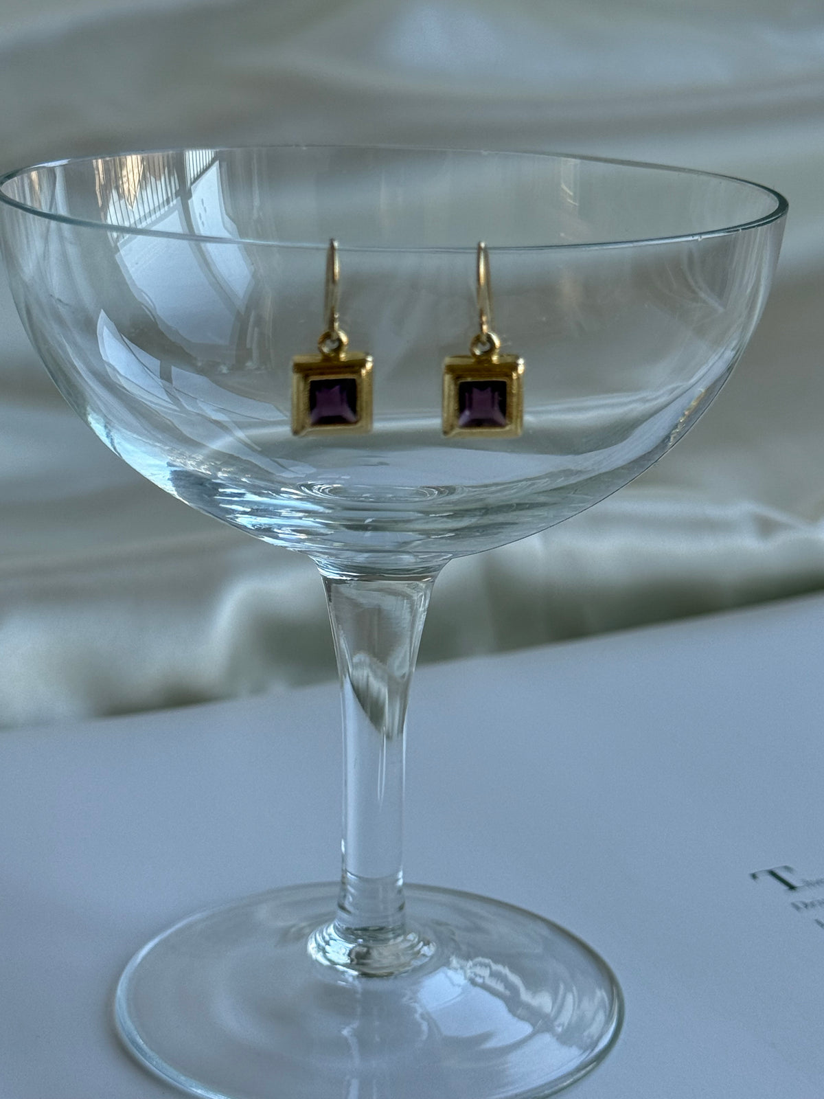 Vintage Gold-Toned Purple Crystal Drop Earrings