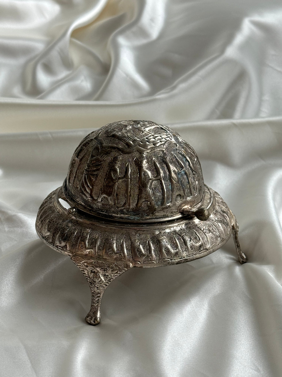 Vintage Egyptian Revival Caviar Serving Dish with Revolving Dome