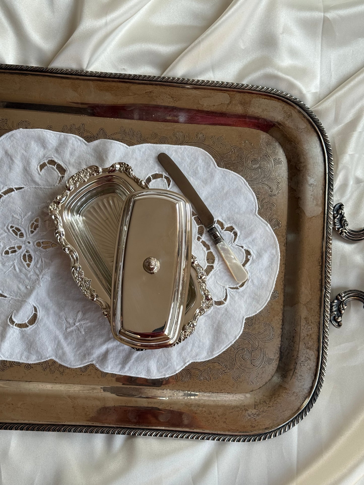 Vintage Silver-Plated Butter Dish with Glass Insert