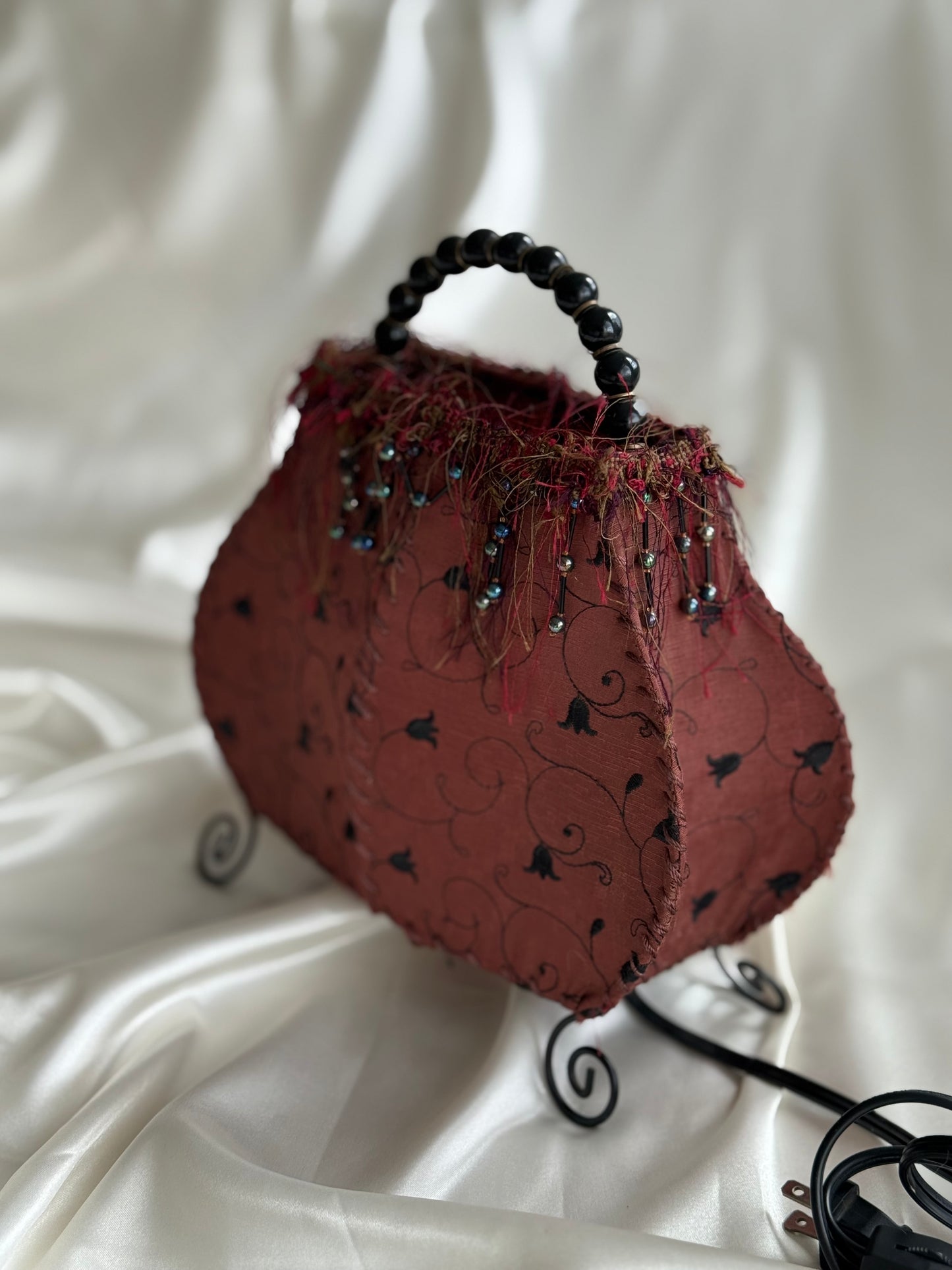 Vintage Handbag Style Table Lamp – Textile & Beaded Detail